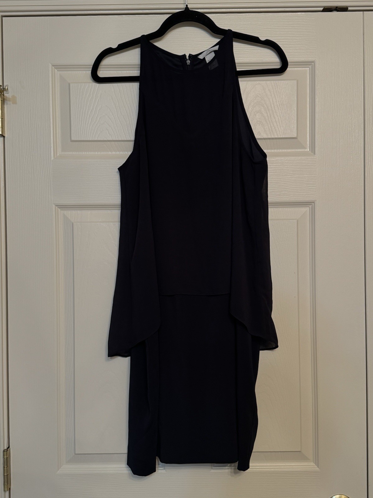 H&M Black Halter Neck Layered Overlay Cold Shoulder Sheath Dress, Size 12