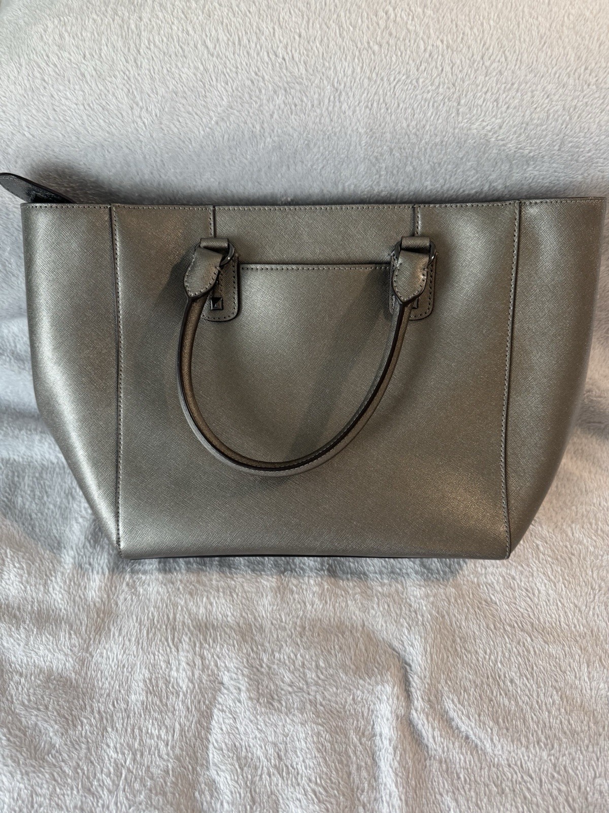 🩶 Michael Kors Selma Large Studded Tote Gunmetal Gray Saffiano Leather Purse