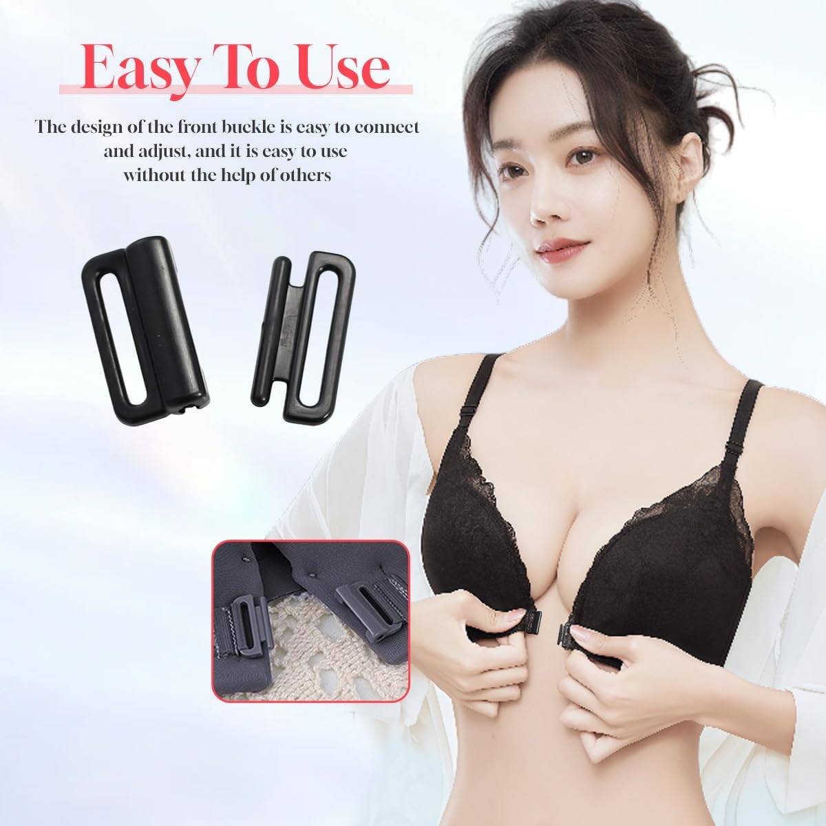10Pcs Black Plastic Bra Strap Hooks Front Closure Hook Buckles Clasp Fasteners