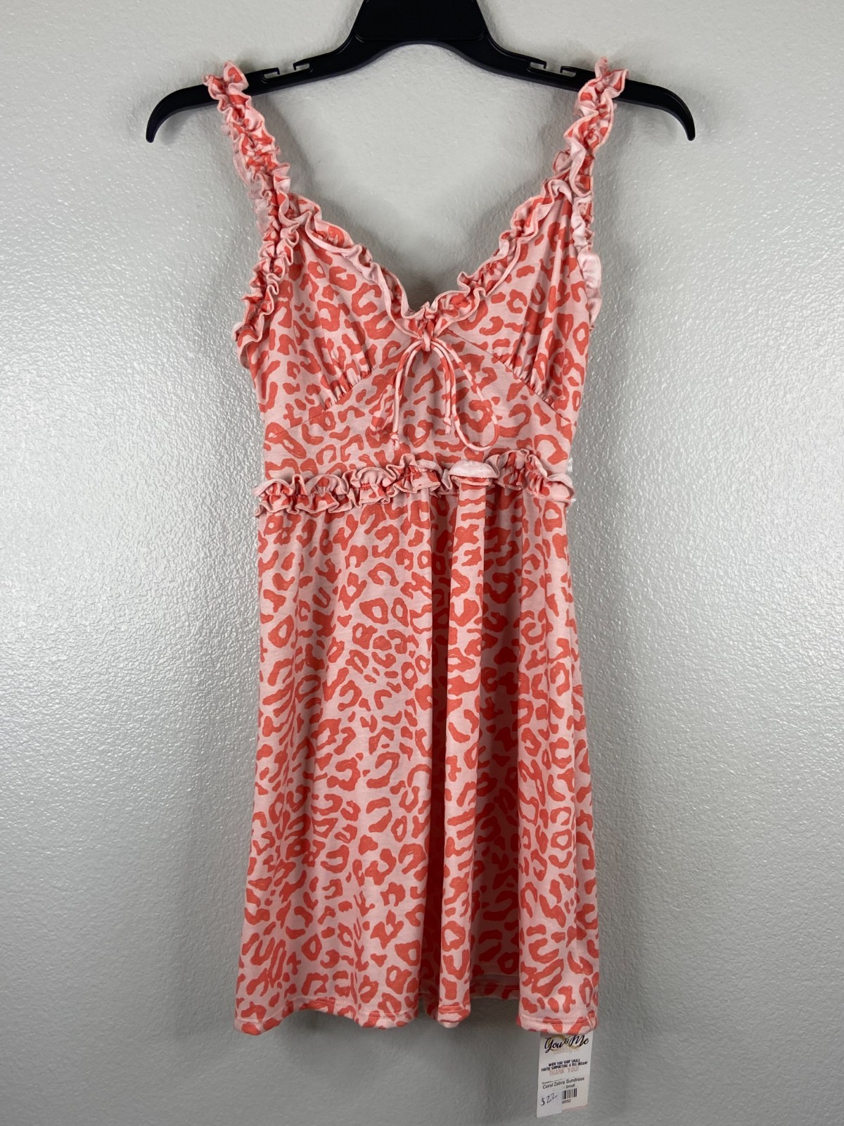Peach Lane Women Small Carl Leopard Sun Dress Ruffle Strap Ruched Back
