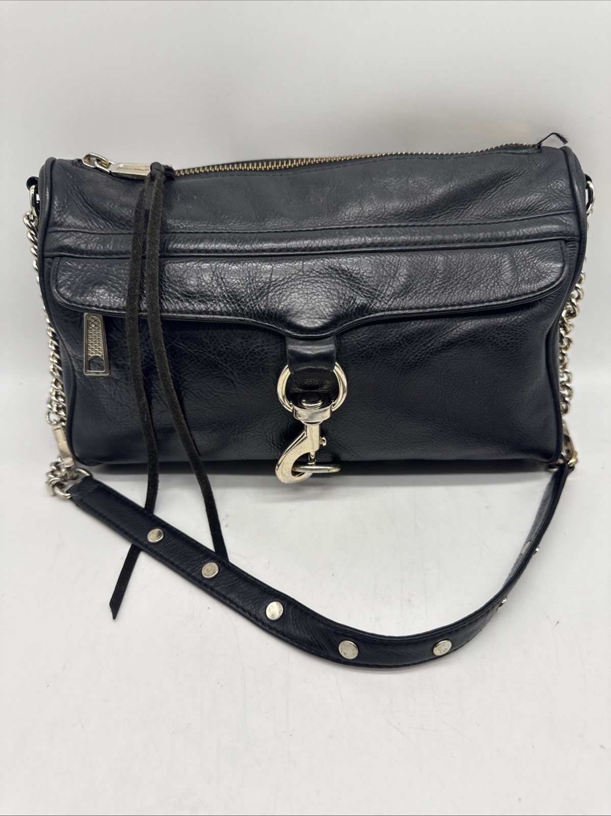 Rebecca Minkoff Mini MAC Black Leather Crossbody Silver Chain Hardware
