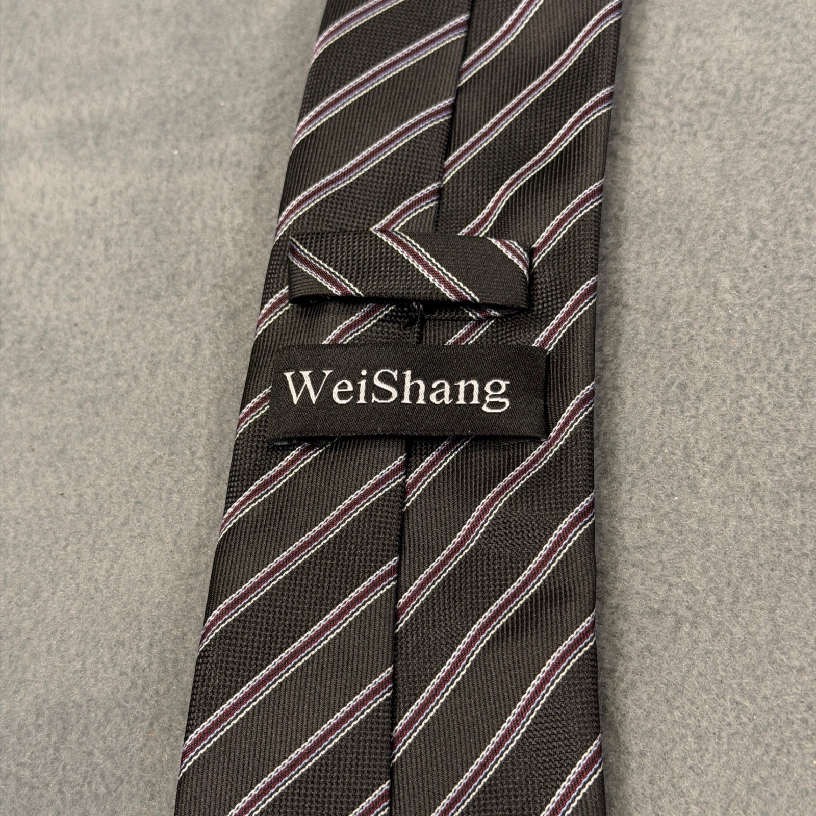 WeiShang Mens Necktie Black Purple White Diagonal Striped Handmade Business Tie
