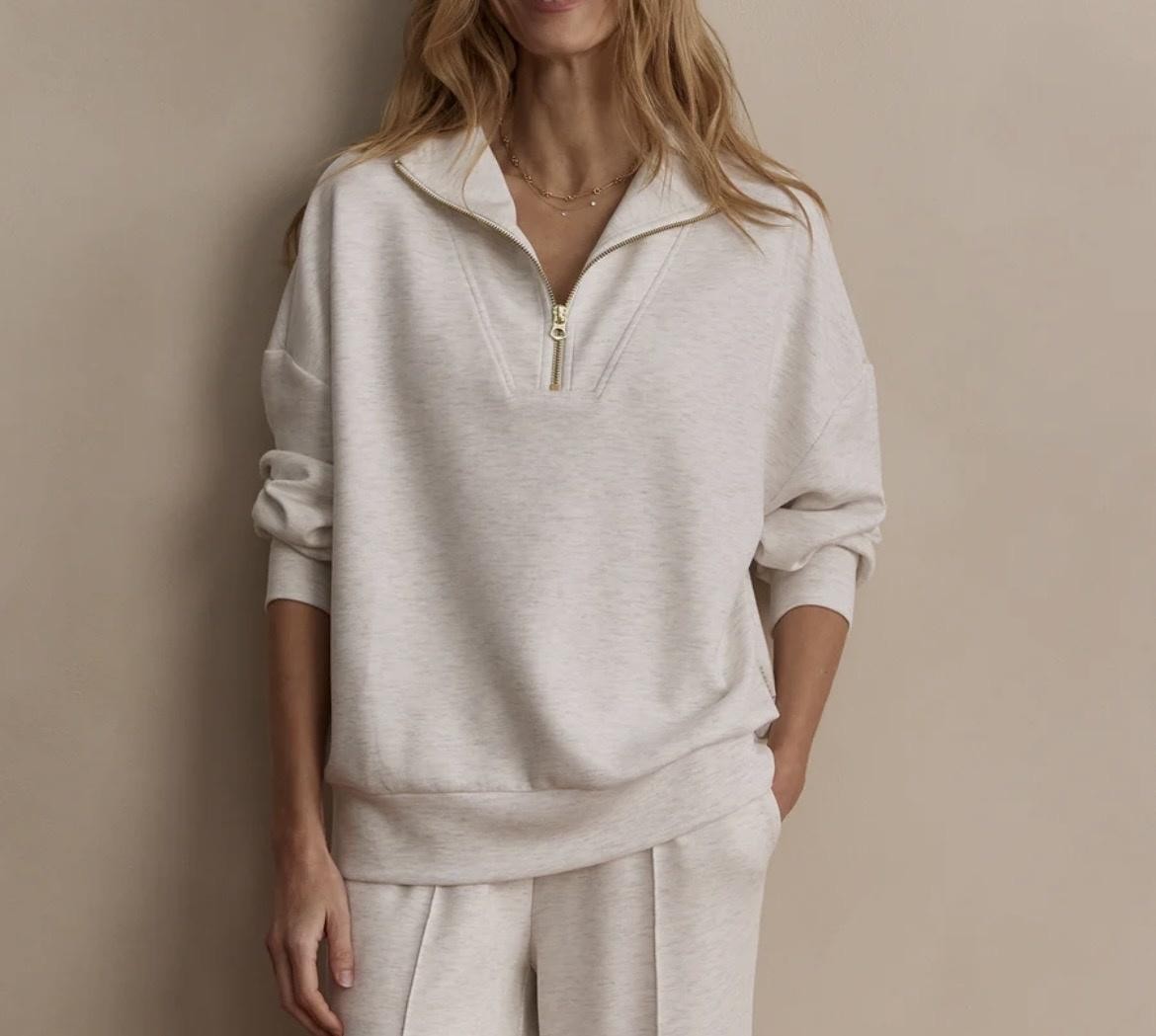 Varley Hawley Sweatshirt Womens XL White Marl Double Soft Half Zip Pullover