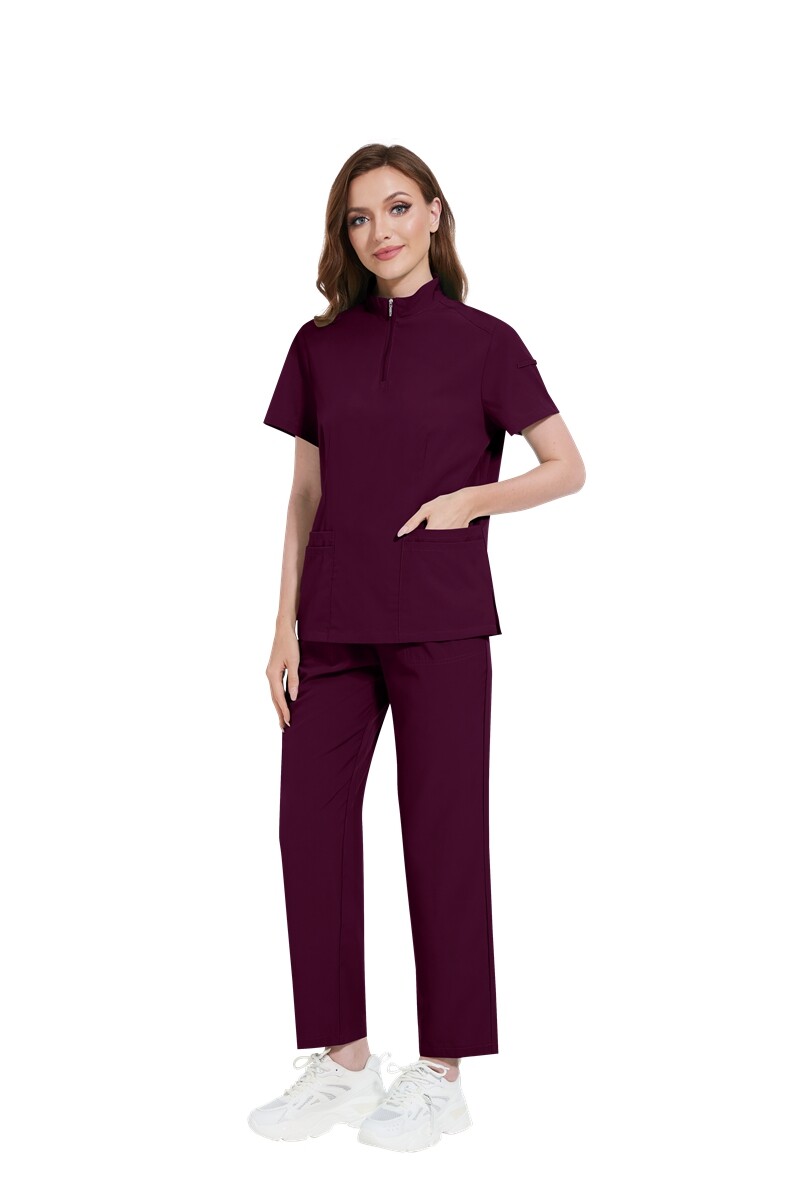 Medical Nursing Scrub Uniform Set Zipper-Tops Straight-Pants for Hospital Clinic