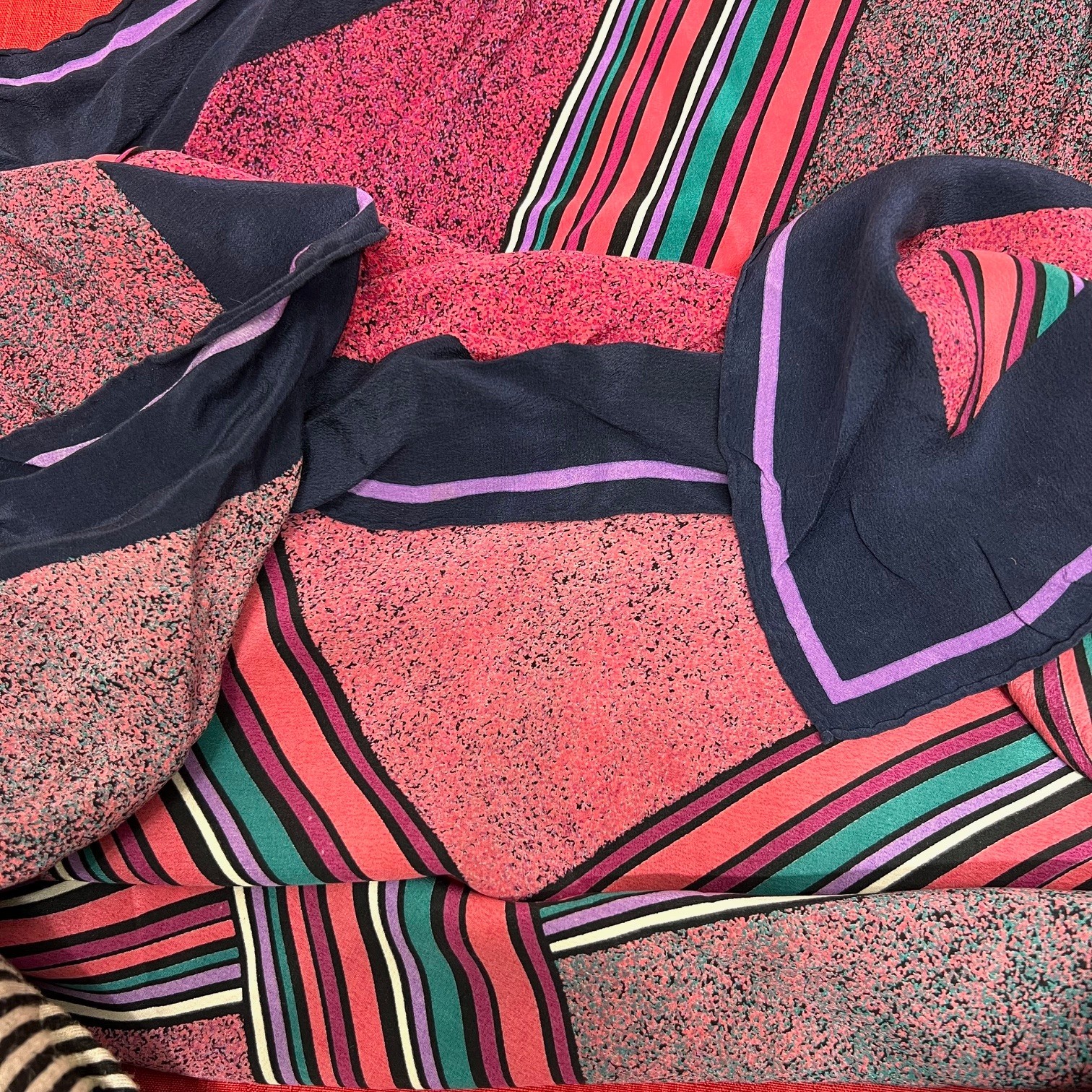 Vintage Yves Saint Laurent 100% Silk Scarf 30″ Purple burgendy Striped l (13