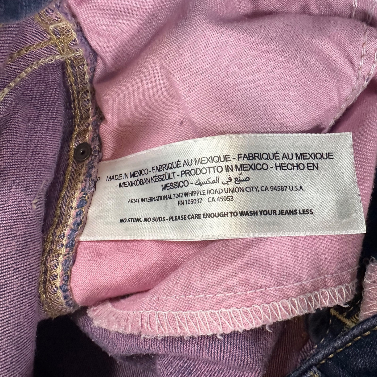 Ariat Jeans Women’s 31R Perfect Rise Rebar Slim Stretch Denim Purple Raw Hem