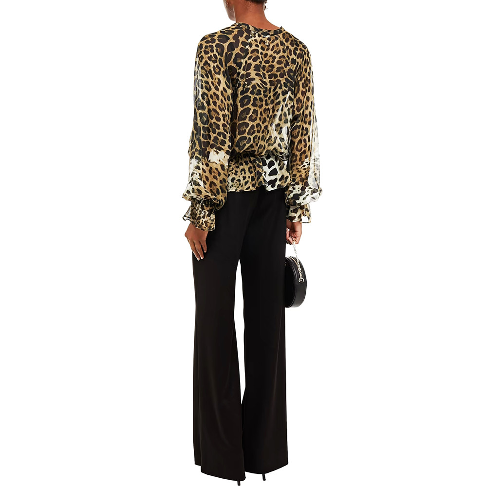 ROBERTO CAVALLI Blouse Leopard Print Silk Lace Up Blouse Size 44 – RP £985.00