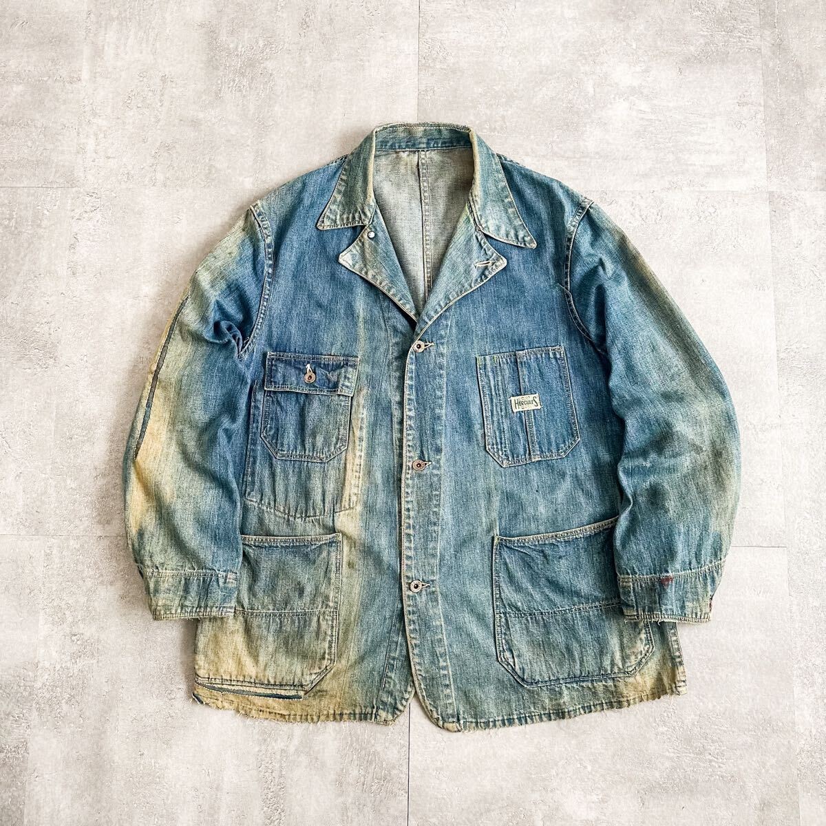 Vintage 1940’s WW2 Hercules Denim Coverall Chore Jacket Size L Blue Length 75cm