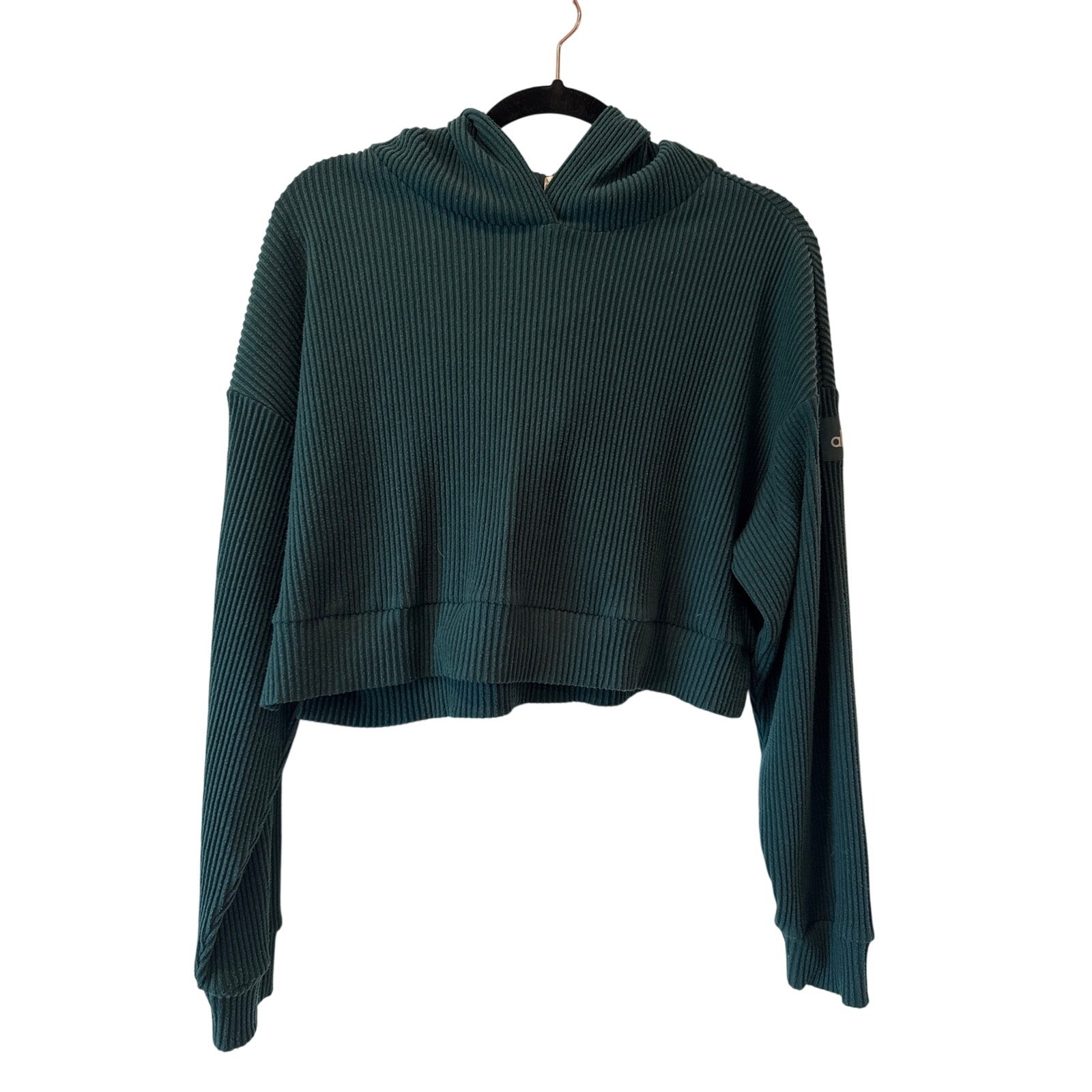 alo Yoga Muse Cropped Hoodie in Midnight Green, M