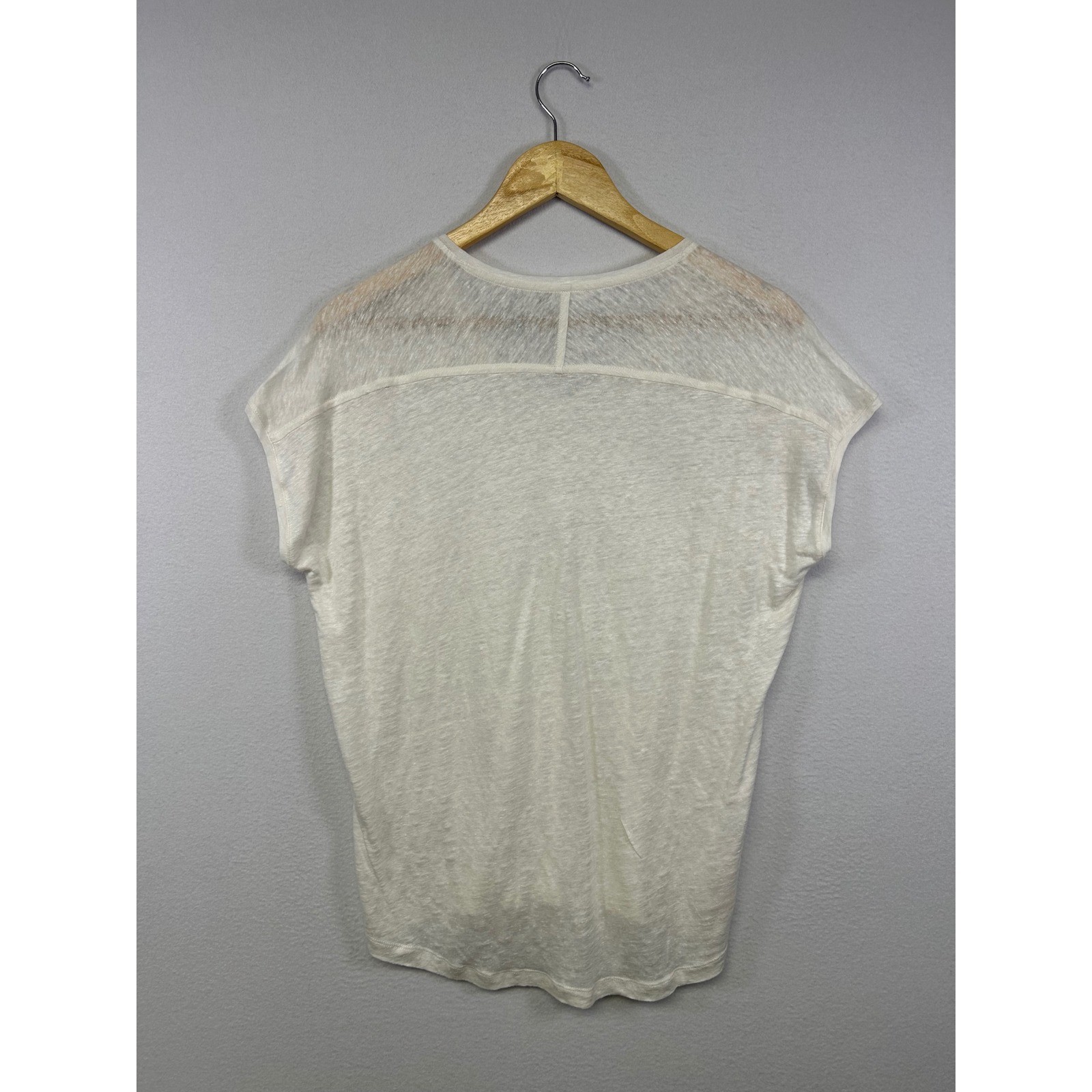 Coastal Minimalist Loft Womens Small Ivory 100% Linen V-Neck Short Sleeve Tee
