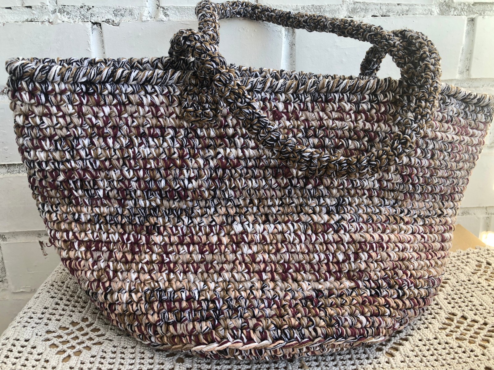Large Handmade Crochet Beach Bag Cotton Tote Shopper Boho Market Bag 50x26cm