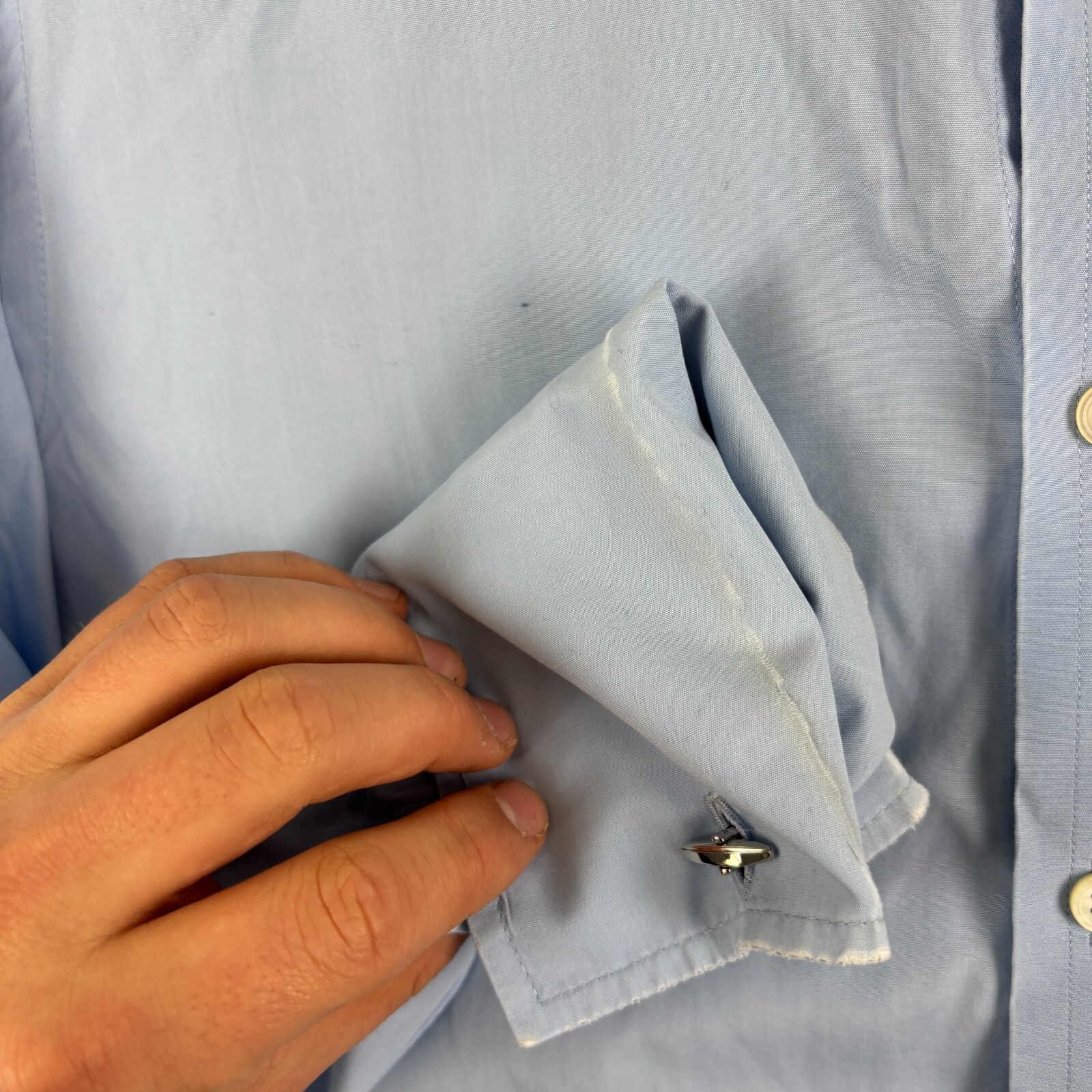 Stephen Lachter Shirt Men 16″ 50″ Chest Blue Dress Formal Double Cuff Savile