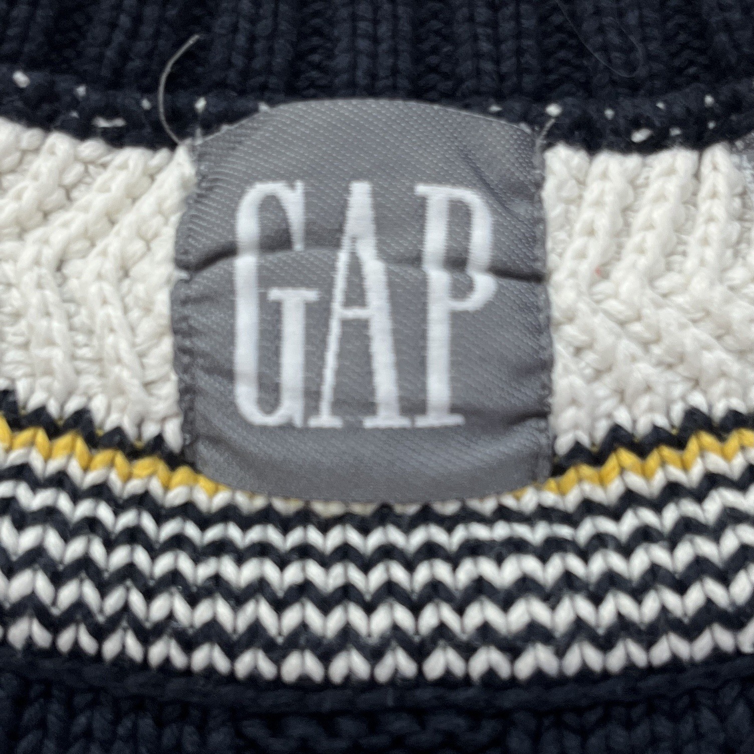 Vtg Gap Cable Knit V-Neck Tennis Sweater Mens M Navy Cotton Preppy Criquet