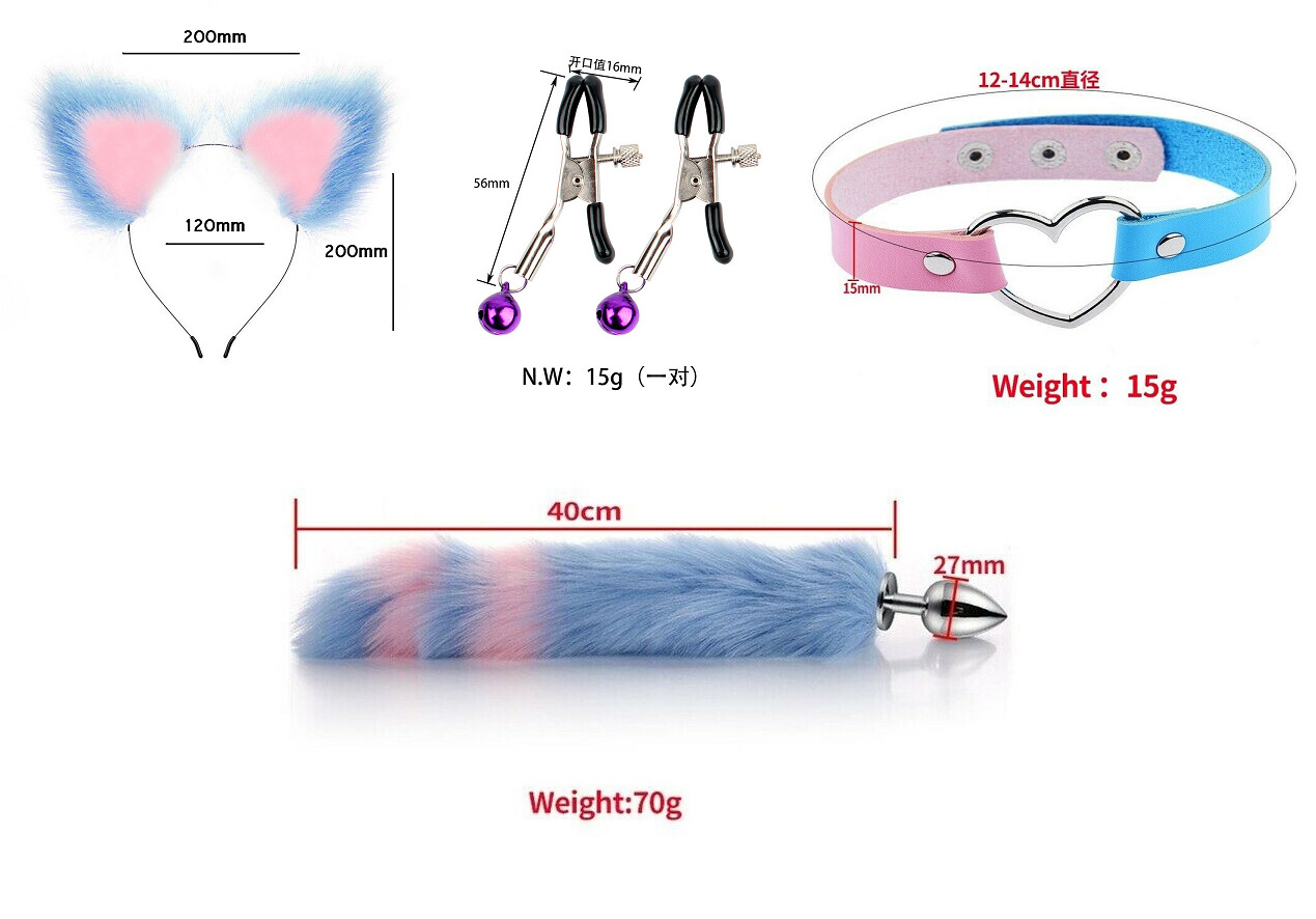 USA 4pc Set Foxtail Butt Wolftail Cat Ear Collar Tail Cute Cosplay Fantasy Anime