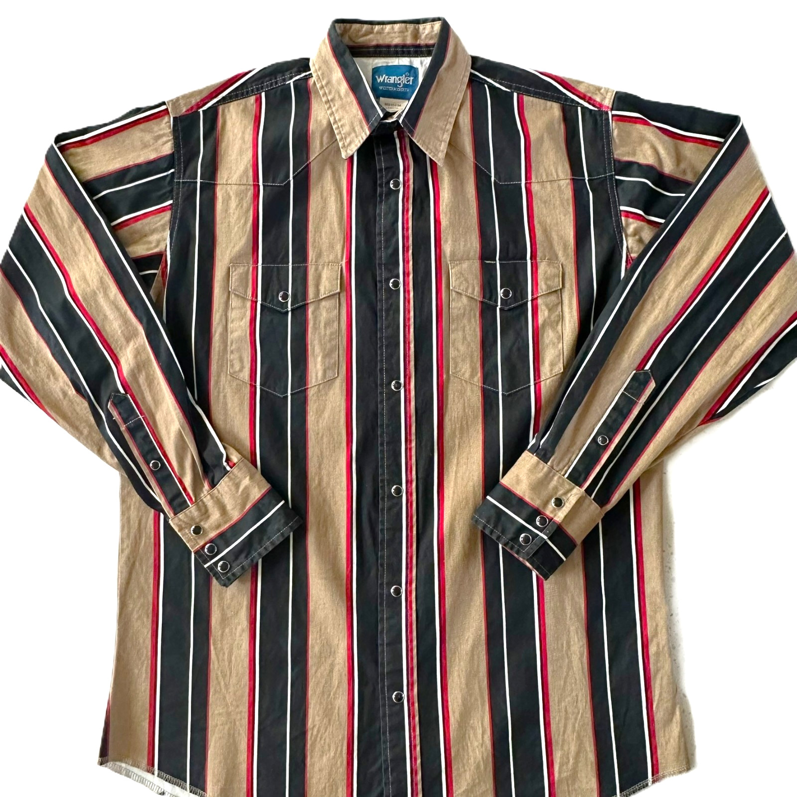 Vintage GENUINE Wrangler Brushpopper LT L Tall Pearl Snap Western Striped Shirt