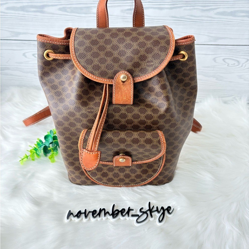 Celine Vintage Macadam PVC Leather & Canvas Backpack with COA