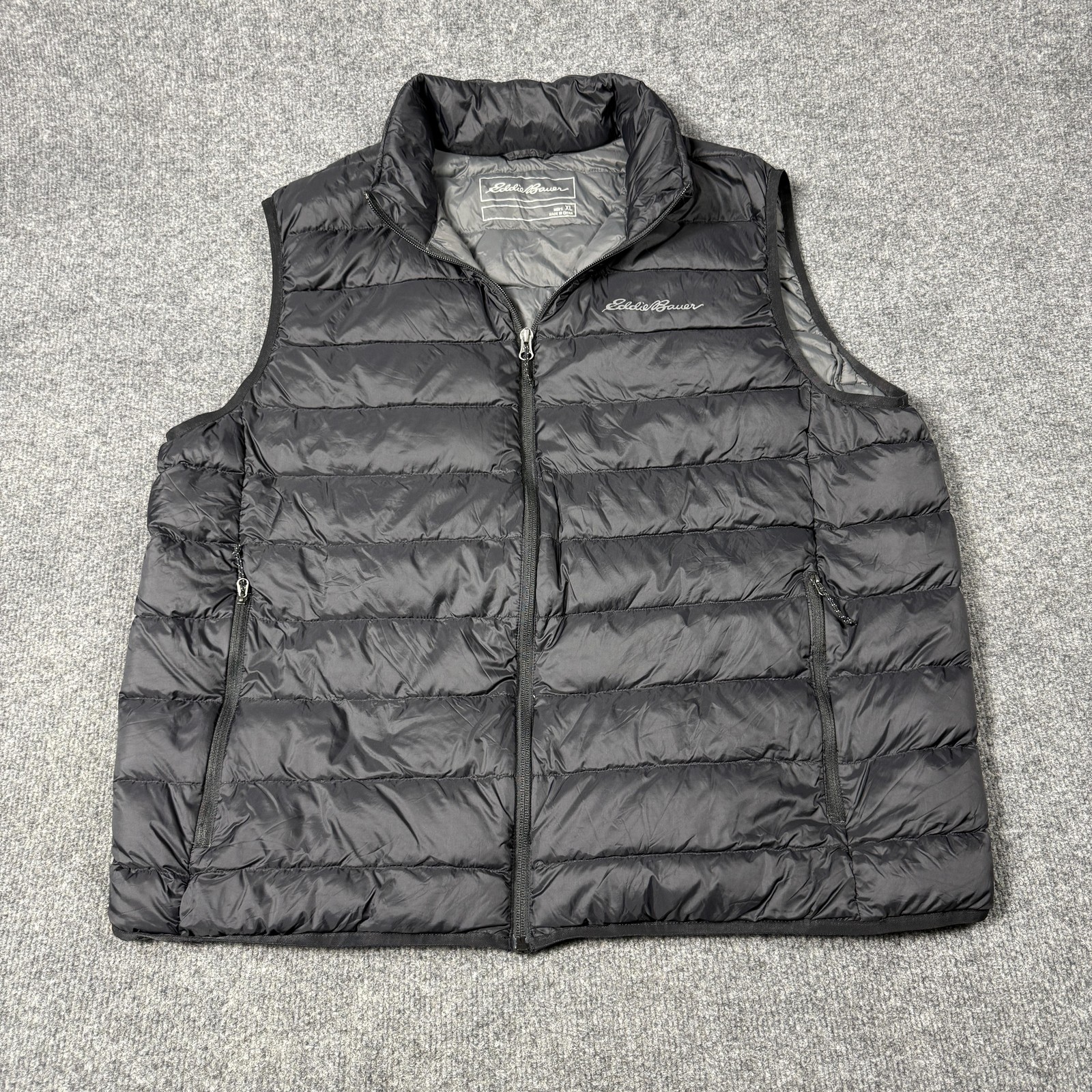 Eddie Bauer Vest Mens XL Black EB650 Lightweight Down Puffer Full Zip Outdoor