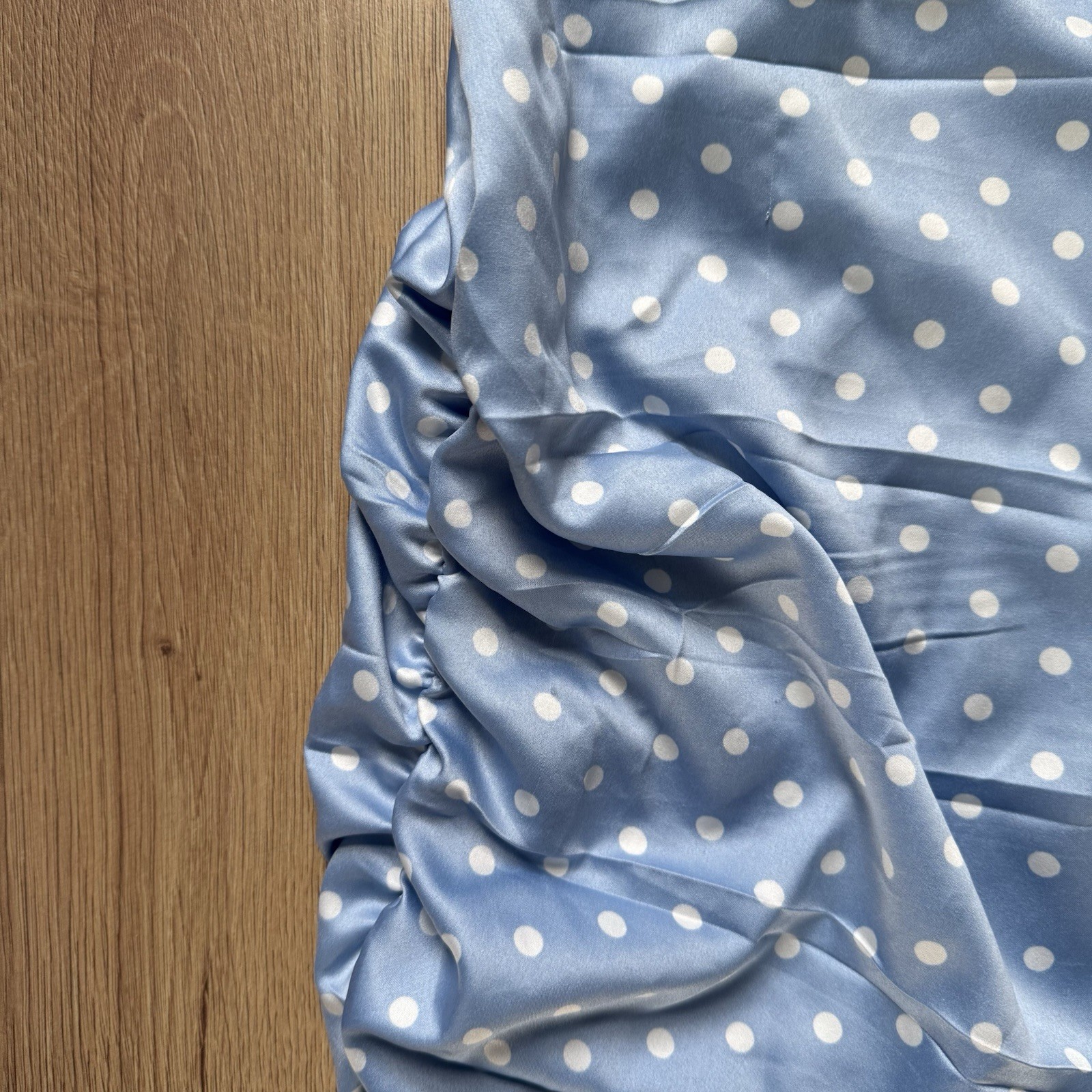 In The Style Blue Polka Dot Satin Dress UK 6 BNWT Strappy Ruffle Cowl Neck