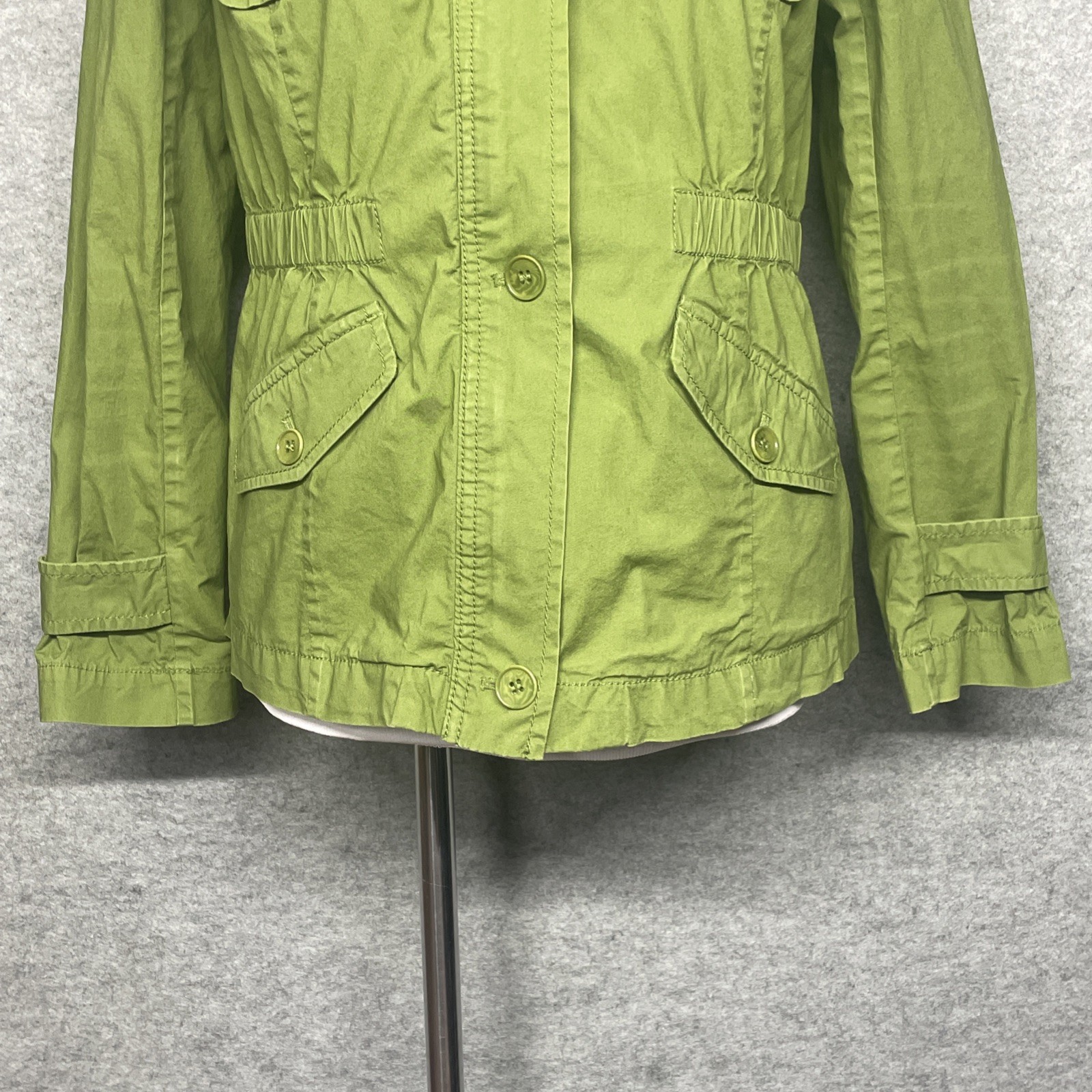 Talbots Utility Jacket Women’s Size 2 Green Military Safari Zip Button Cotton