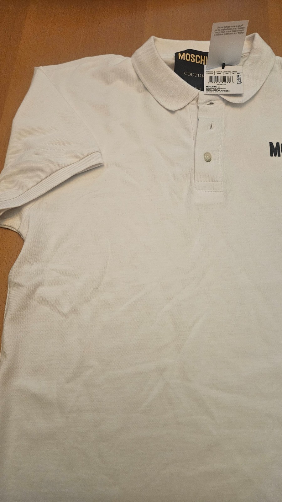 MOSCHINO Couture Milano Logo Polo Shirt White Mens Size Small IT 46, USA 36 NWT