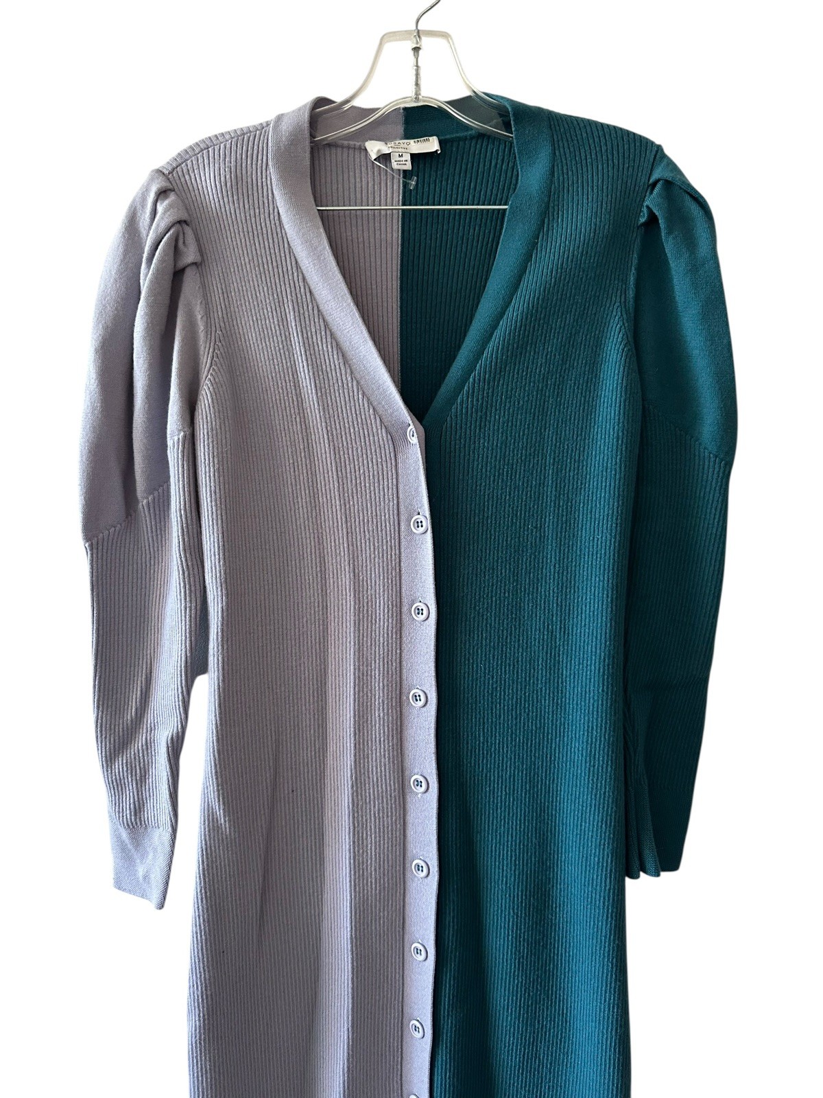 Busayo Collective Womens M Colorblock Wool Sweater Dress Midi Puff Sleeves