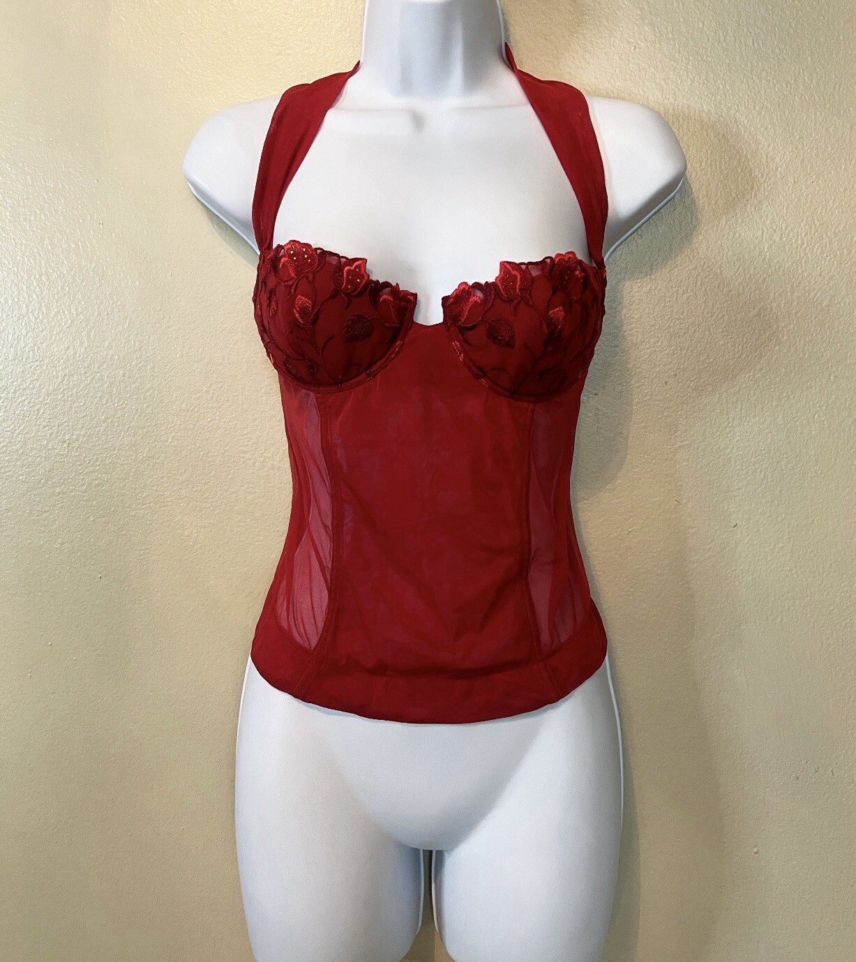 Vintage COSABELLA Italy RareY2K Black Mesh/Lace Bustier Removable Halter Strap M