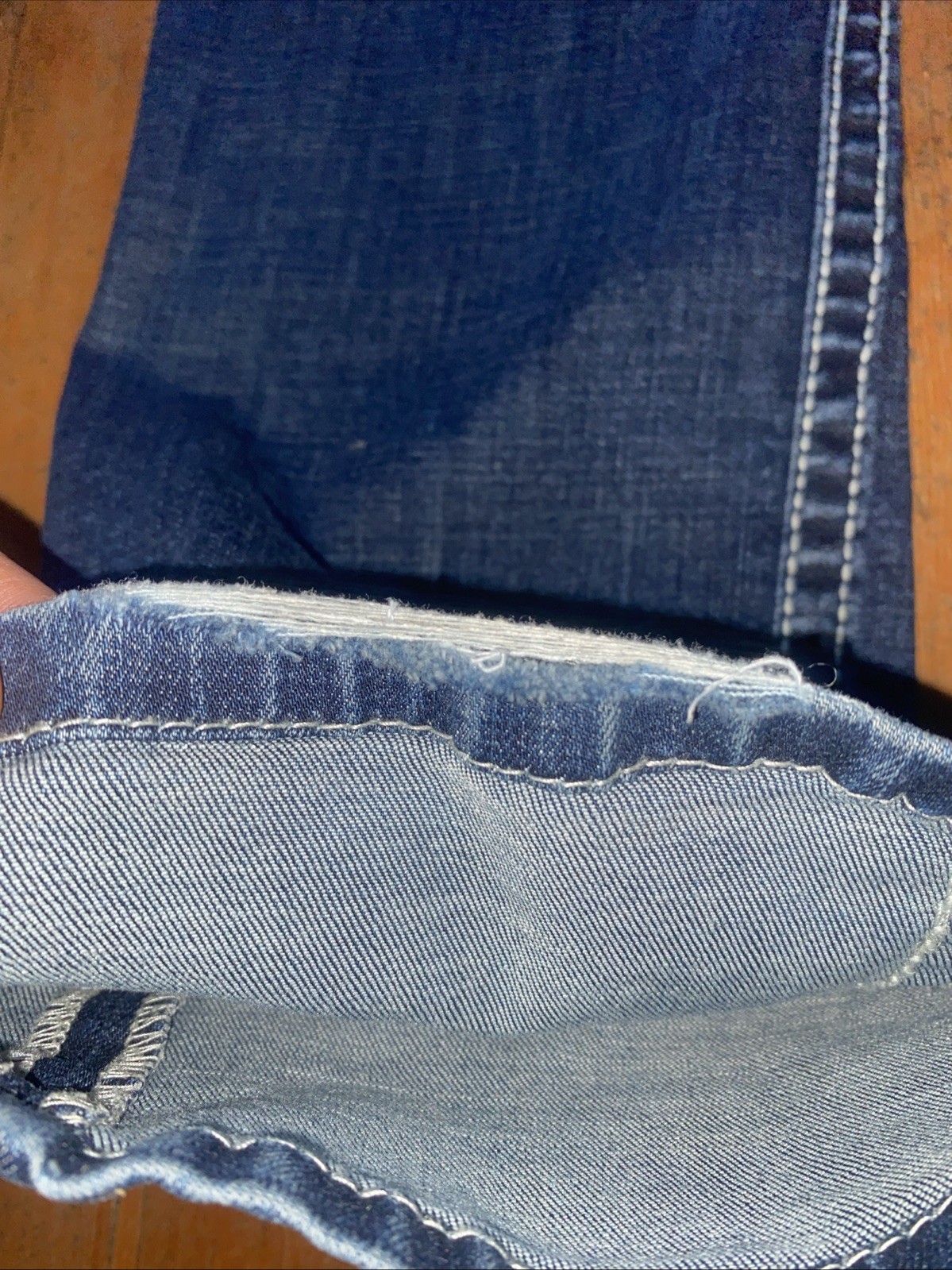 BKE Buckle Jake Mens 34×33 Thick Stitch Blue Denim Jeans Whiskers Stretch