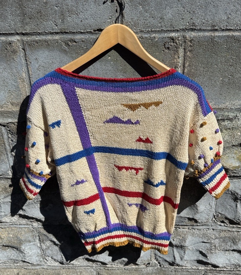 Vintage 80s Color Block Stripe Sweater Batwing Dolman Sleeve Virgin Acrylic Sz S