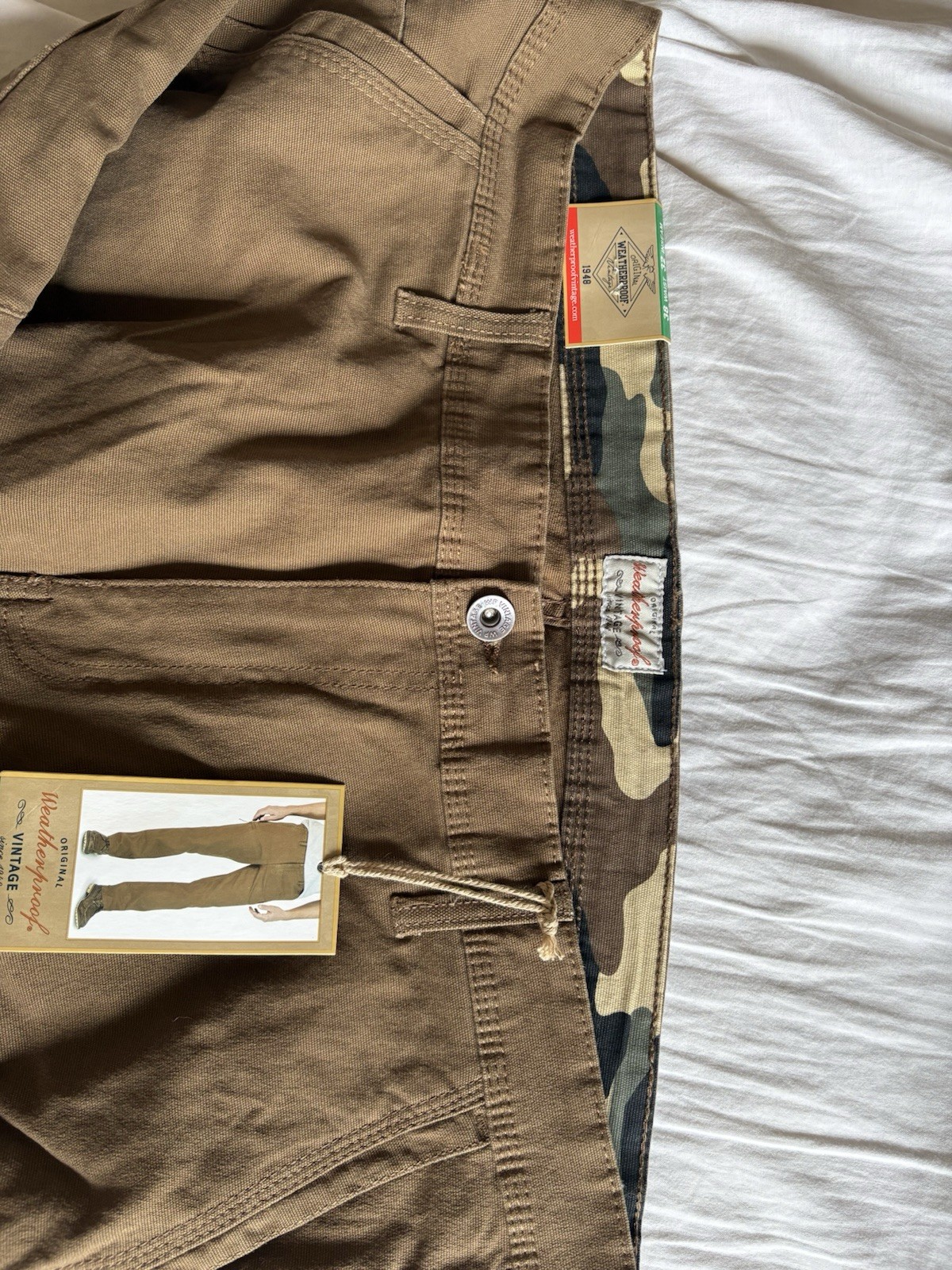 Weatherproof Vintage Brown Stretch Canvas Utility Pants Relaxed Fit 38