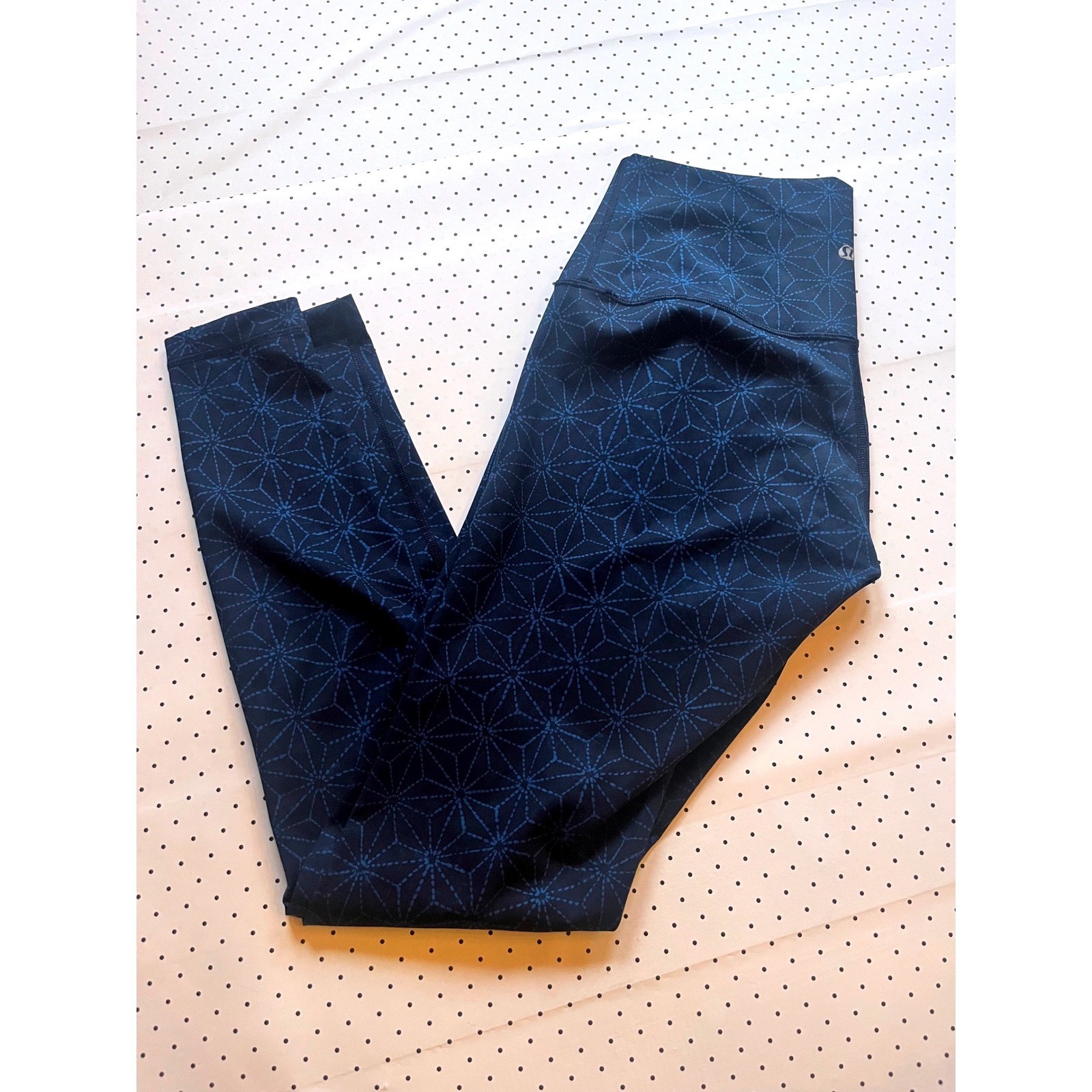 Lululemon Navy Blue Geometric Print High Rise Full Length Leggings 28 Inseam