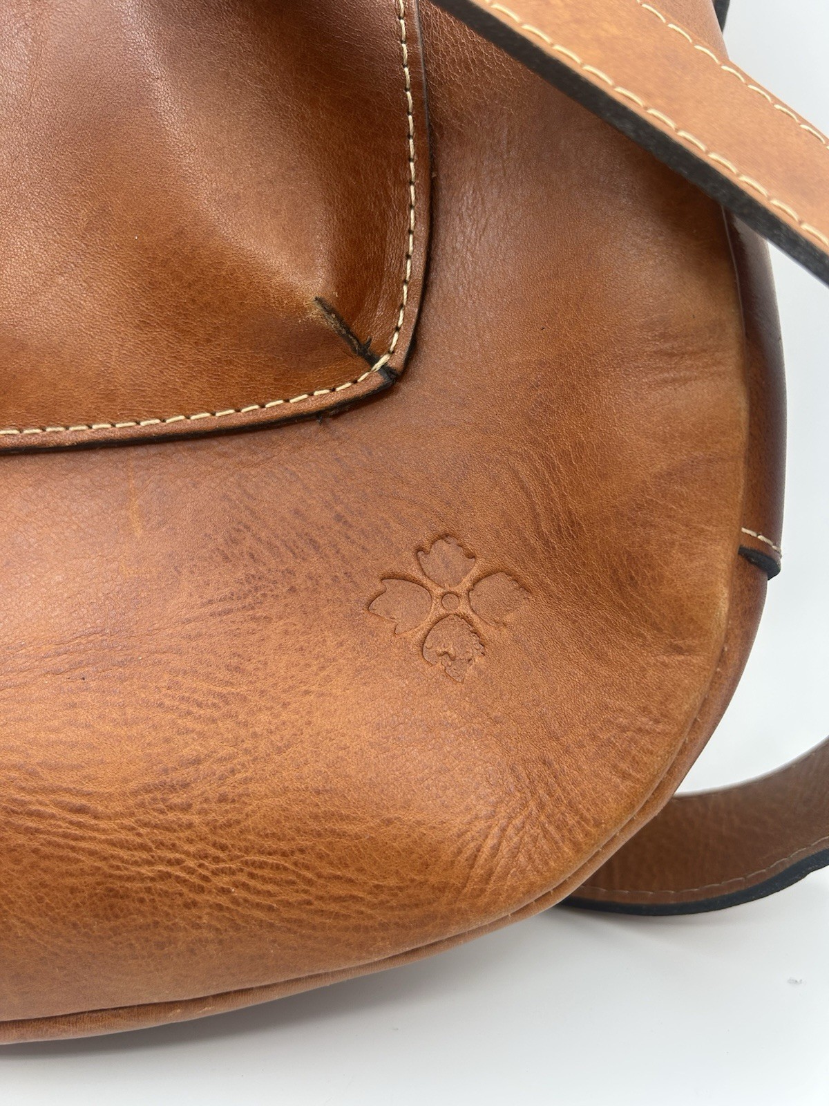 Patricia Nash Barcelona Large Saddlebag Tooled Italian Leather Brown Western
