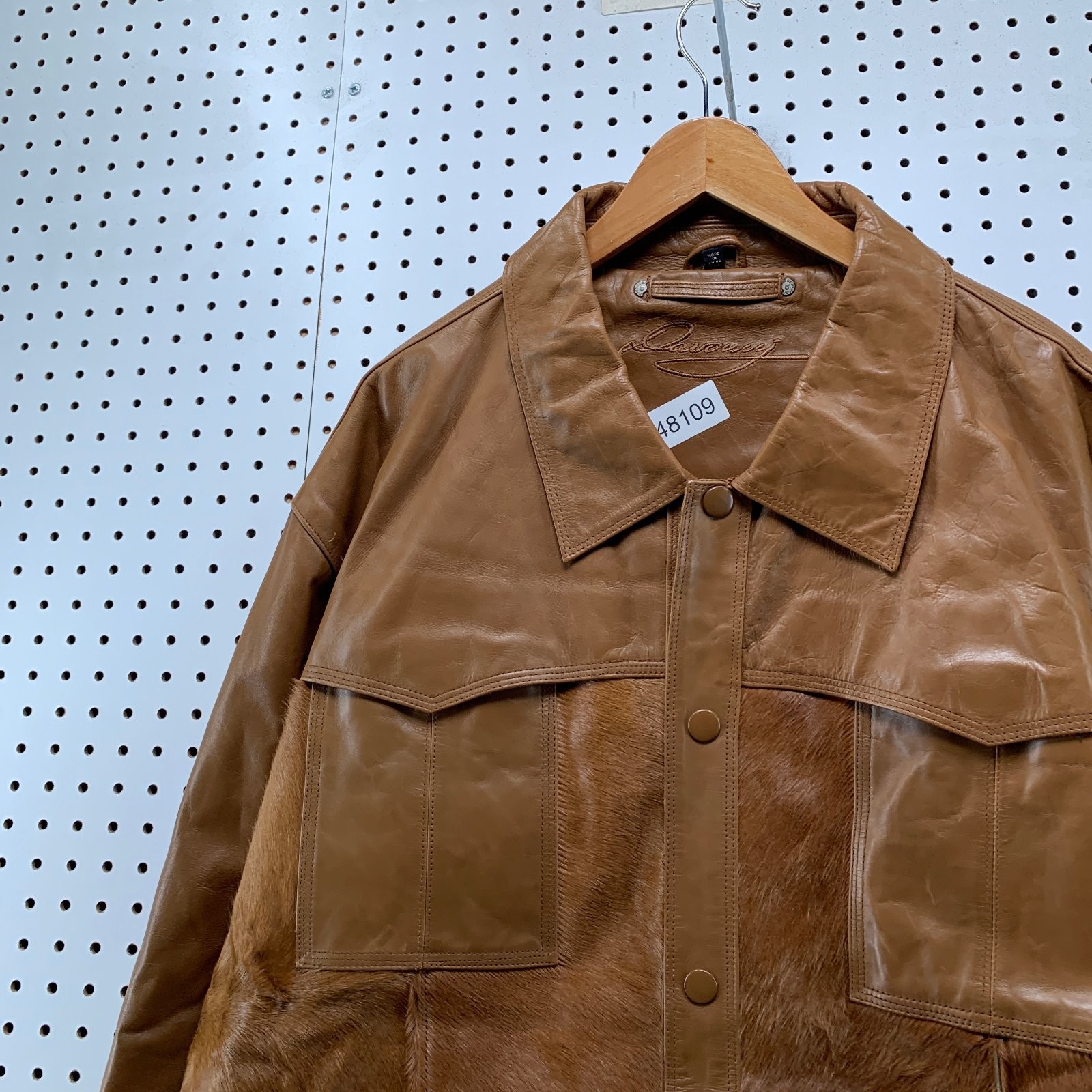 Vintage Davoucci Leather Jacket Men 6XL Brown Hair On Hide 80s 90s Rodeo Western
