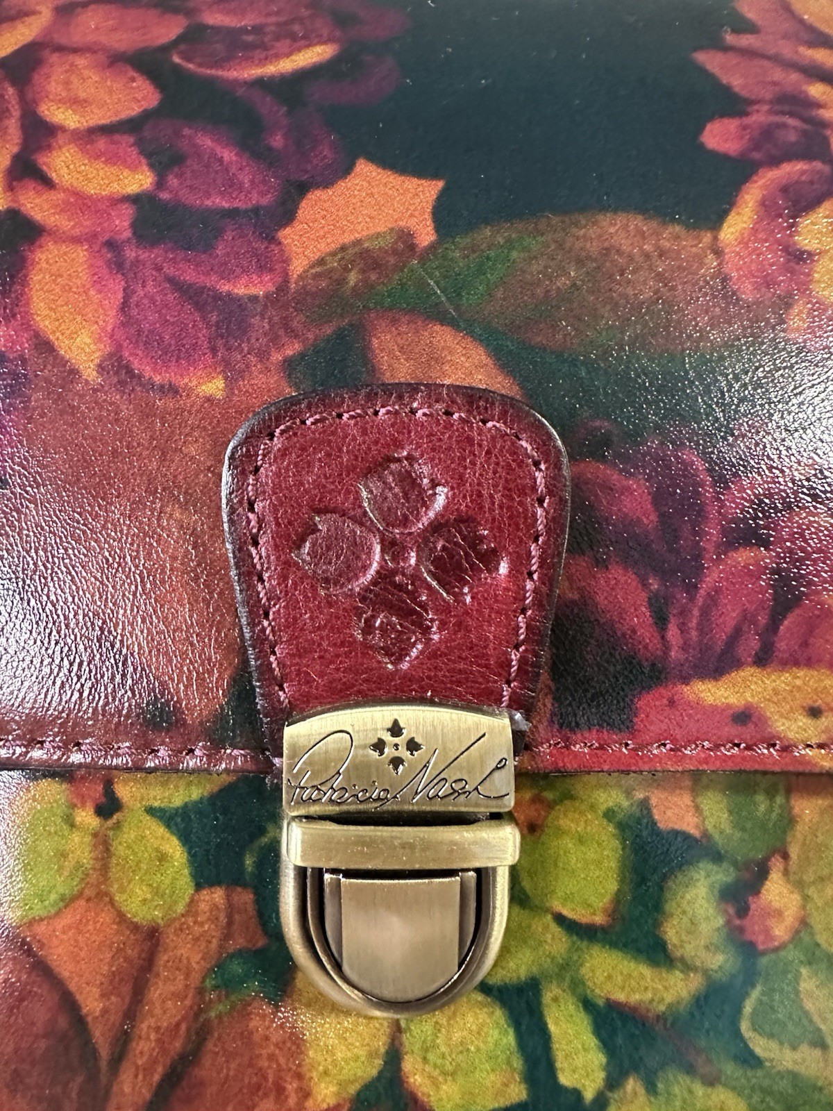 Patricia Nash Floral Multicolor Crossbody Bag Turn Lock Zip Pocket Gold Hardware
