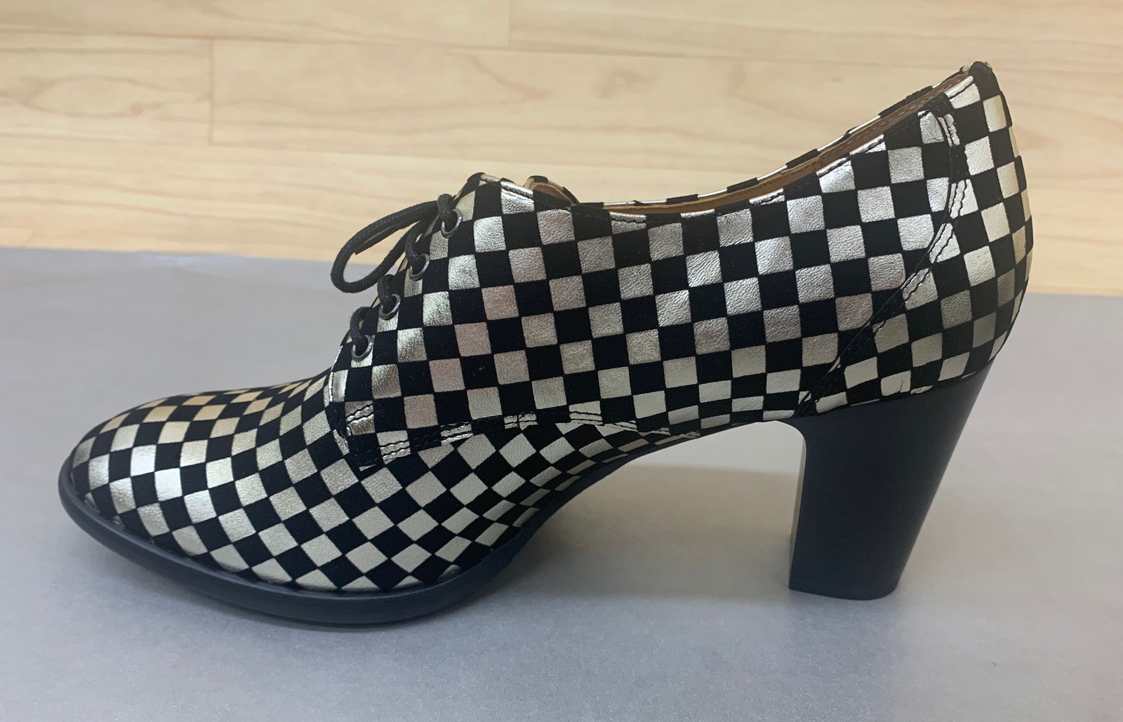 Embassy London Roulette Black/Silver Check Pattern Oxford 3″ Heel Choose Size