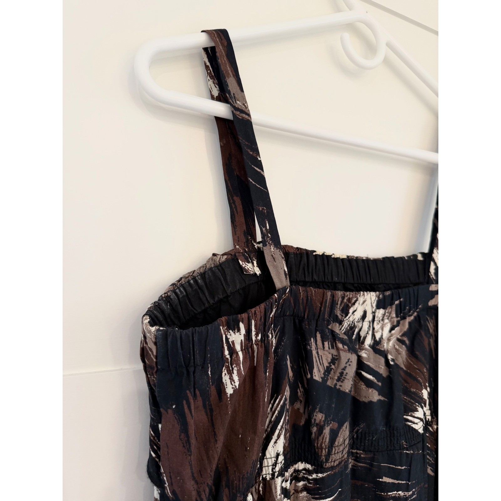 ANA A New Approach Brown Black Abstract Print Ruffle Tiered Midi Dress Large