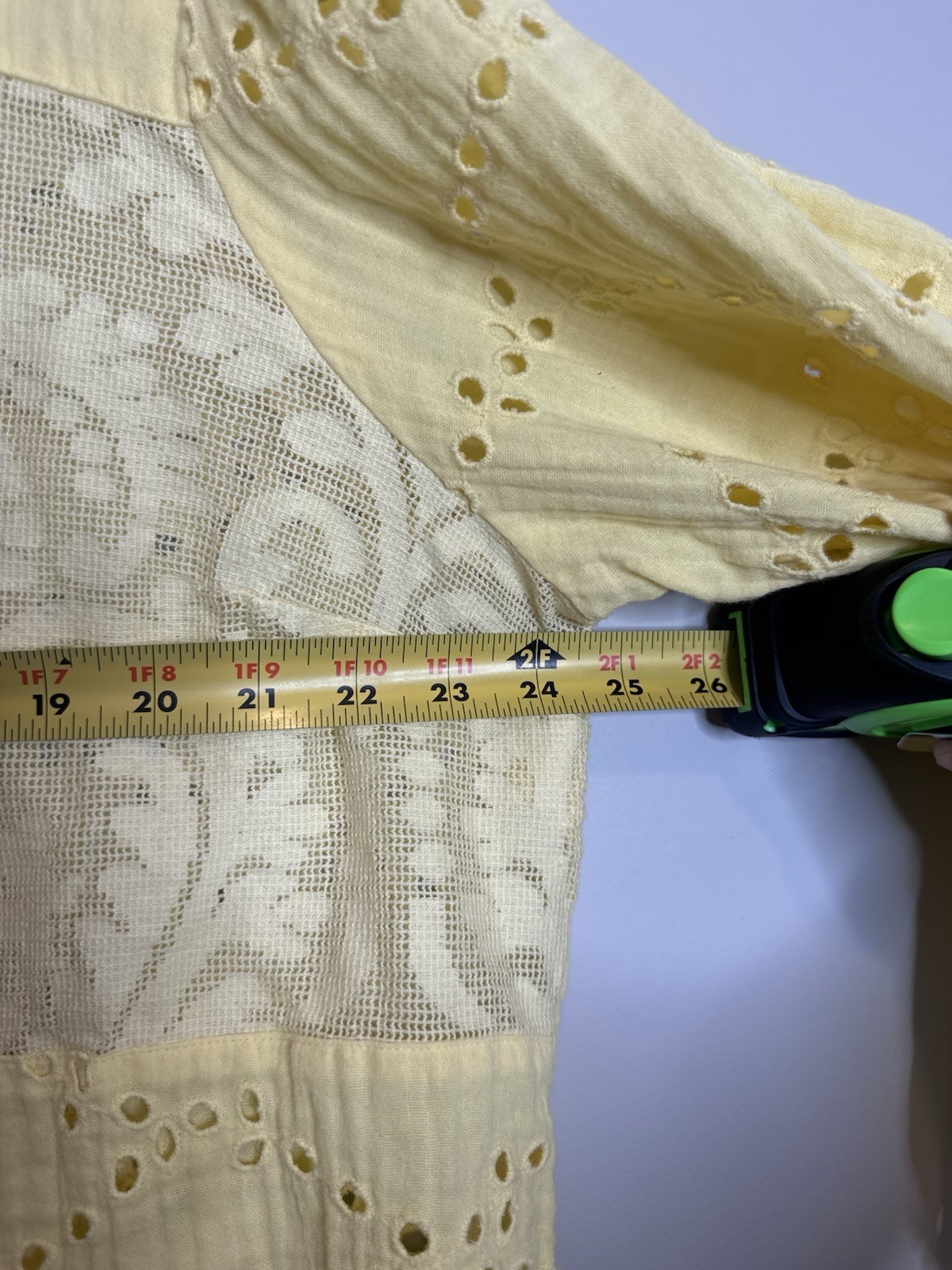 LOGO Lavish Eyelet Lace Blouse Butter Yellow Boho Cottagecore Button XL Spring