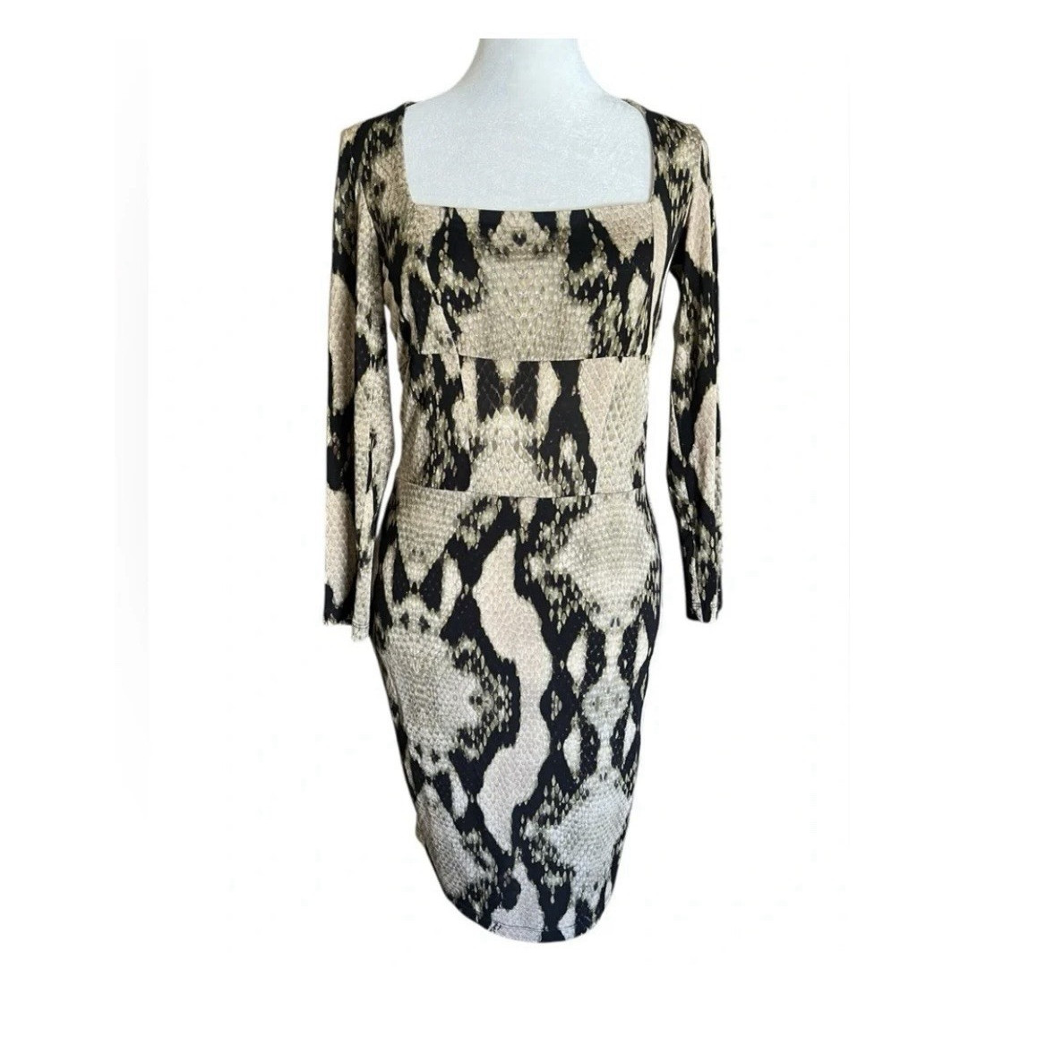 Just Cavalli Snake Print Slim Dress Italian sz 40/US4, 3/4 Sleeve Square Neck
