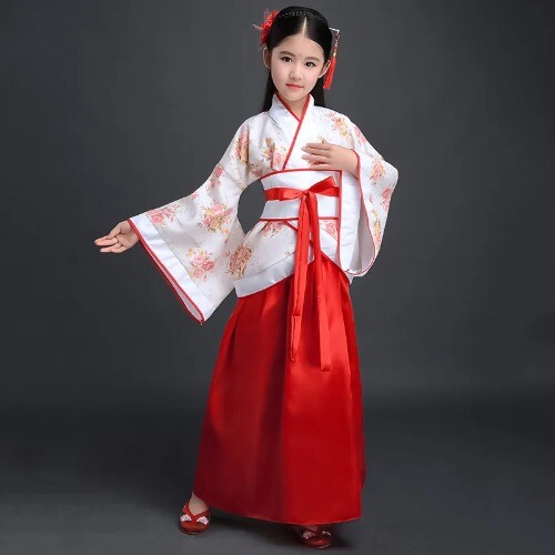 Silk Robe Costume Girls Children Kimono China Traditional Vintage Ethnic Fan