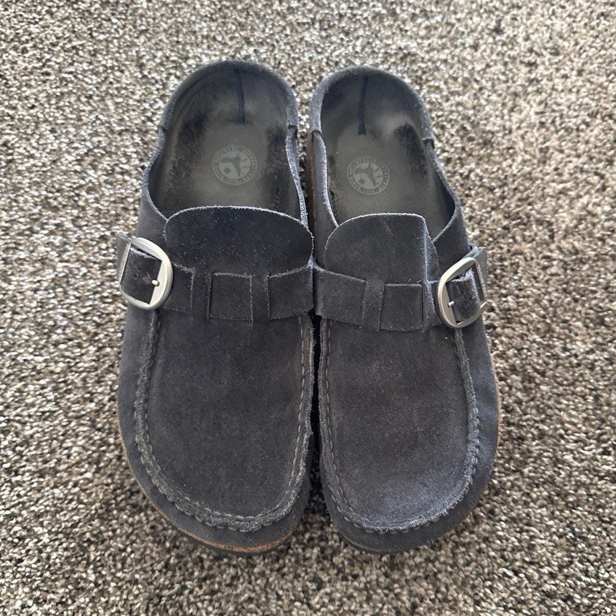 Birkenstock Boston Men’s Gray Suede Buckle Slip-On Sandals EU 41