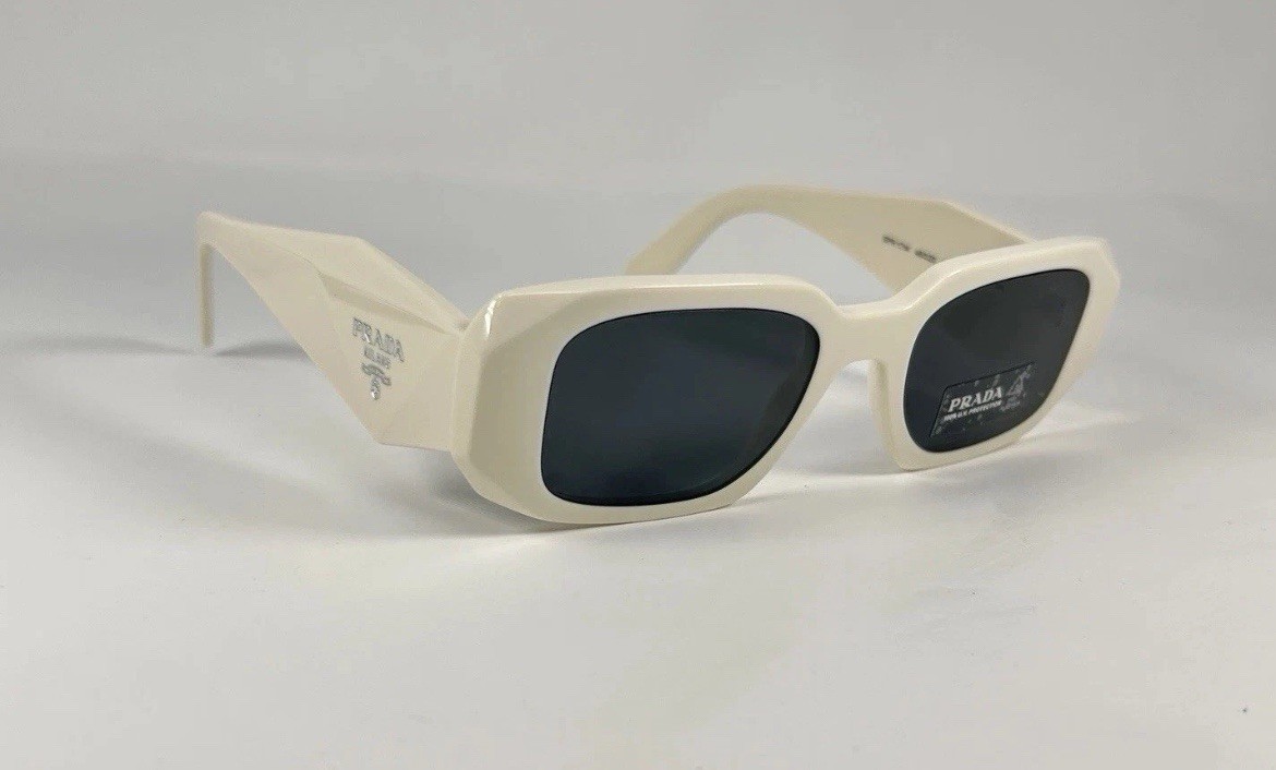 Authentic PRADA SPR 17W 49[]20 142-5S0 Talc Dark Gray Sunglasses