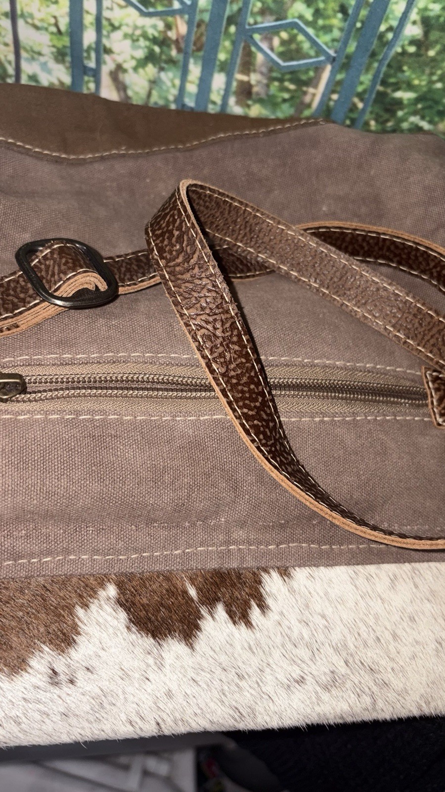 Myra Bag Western Chevron Cowhide Crossbody Medium Zip Detachable Strap Bronze