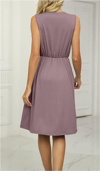 Spring and Summer Solid Color with Pocket Waist Dress