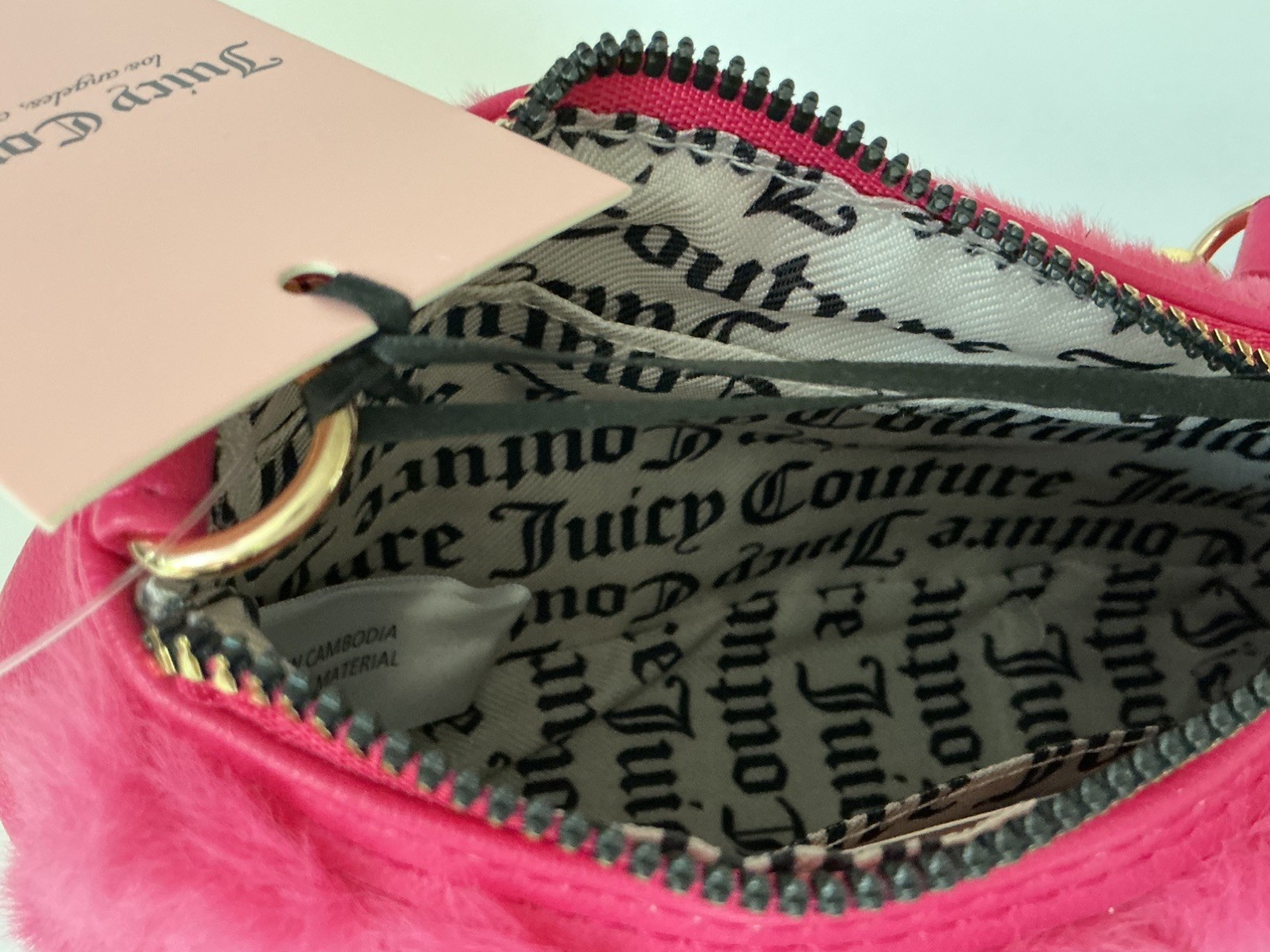 Juicy Couture Hot Pink Flash Faux Fur Get Cozy Mini Wristlet Purse Y2K style NWT