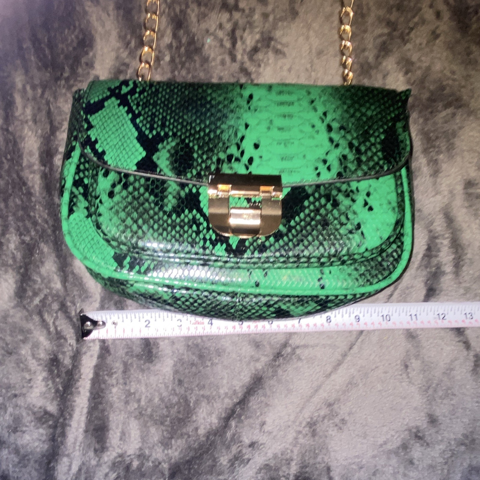Charming Charlie Green/Black Snake Animal Print Shoulder Bag Gold Chain