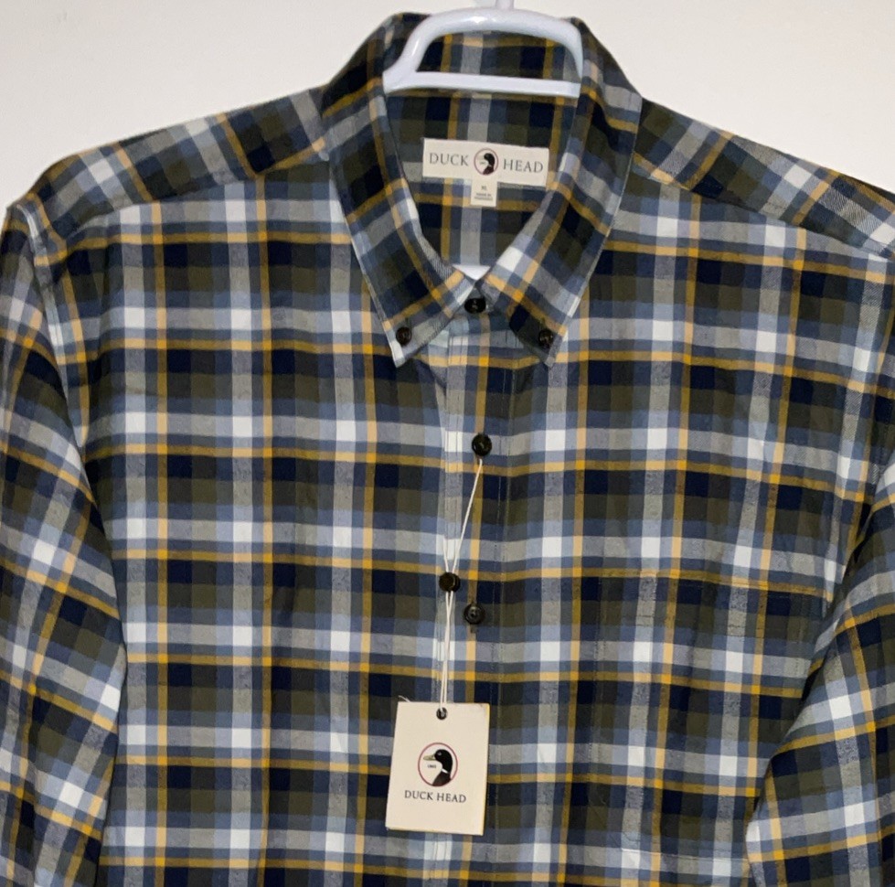 DUCK HEAD LIGHTWEIGHT FLANNEL 100% COTTON NAVY GREY PLAID L/S SHIRT XL NWT