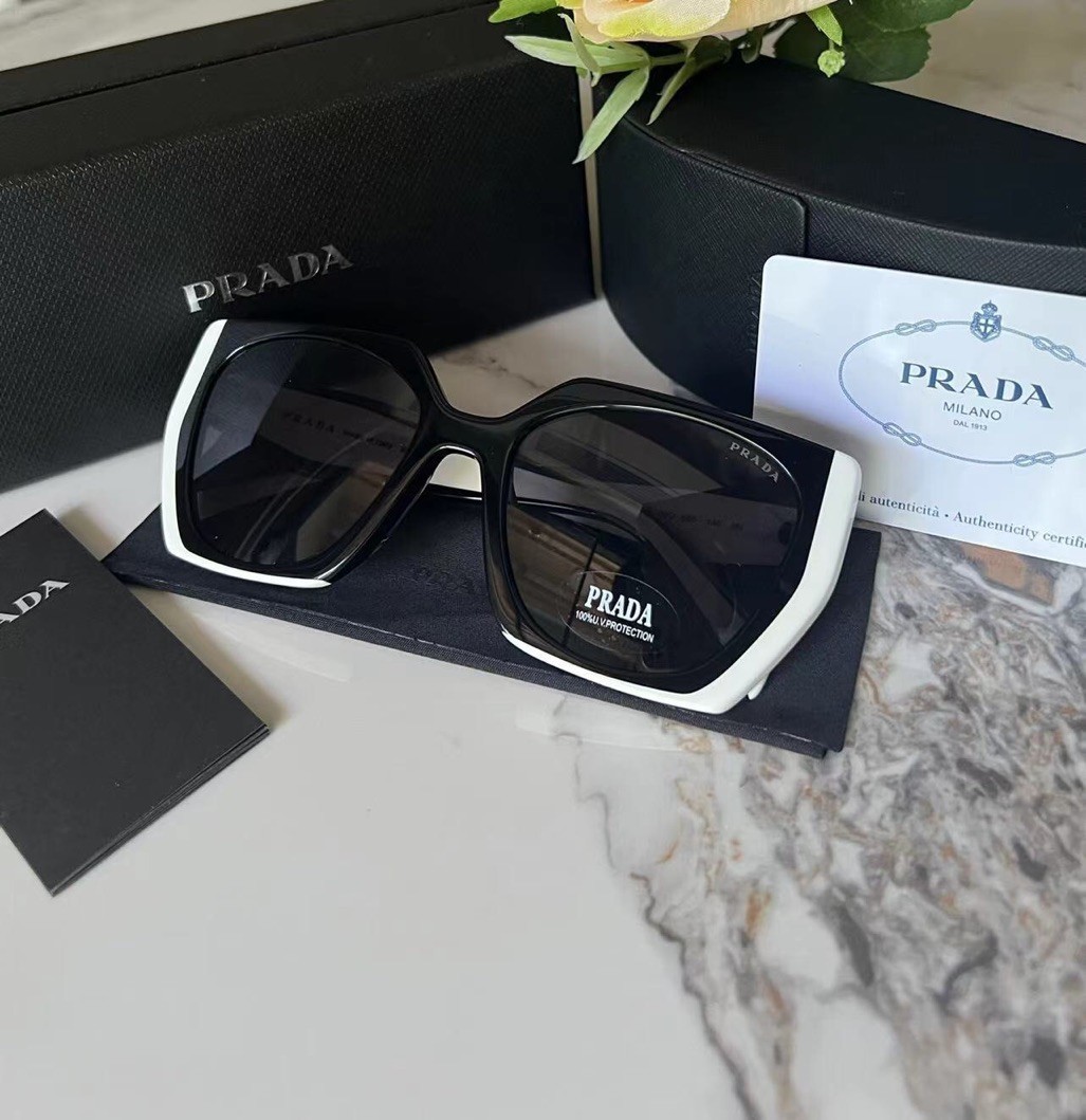 Prada PR15WS 09Q5S0 Rectangle Sunglasses in Black and White /Gray Lens 100% UV