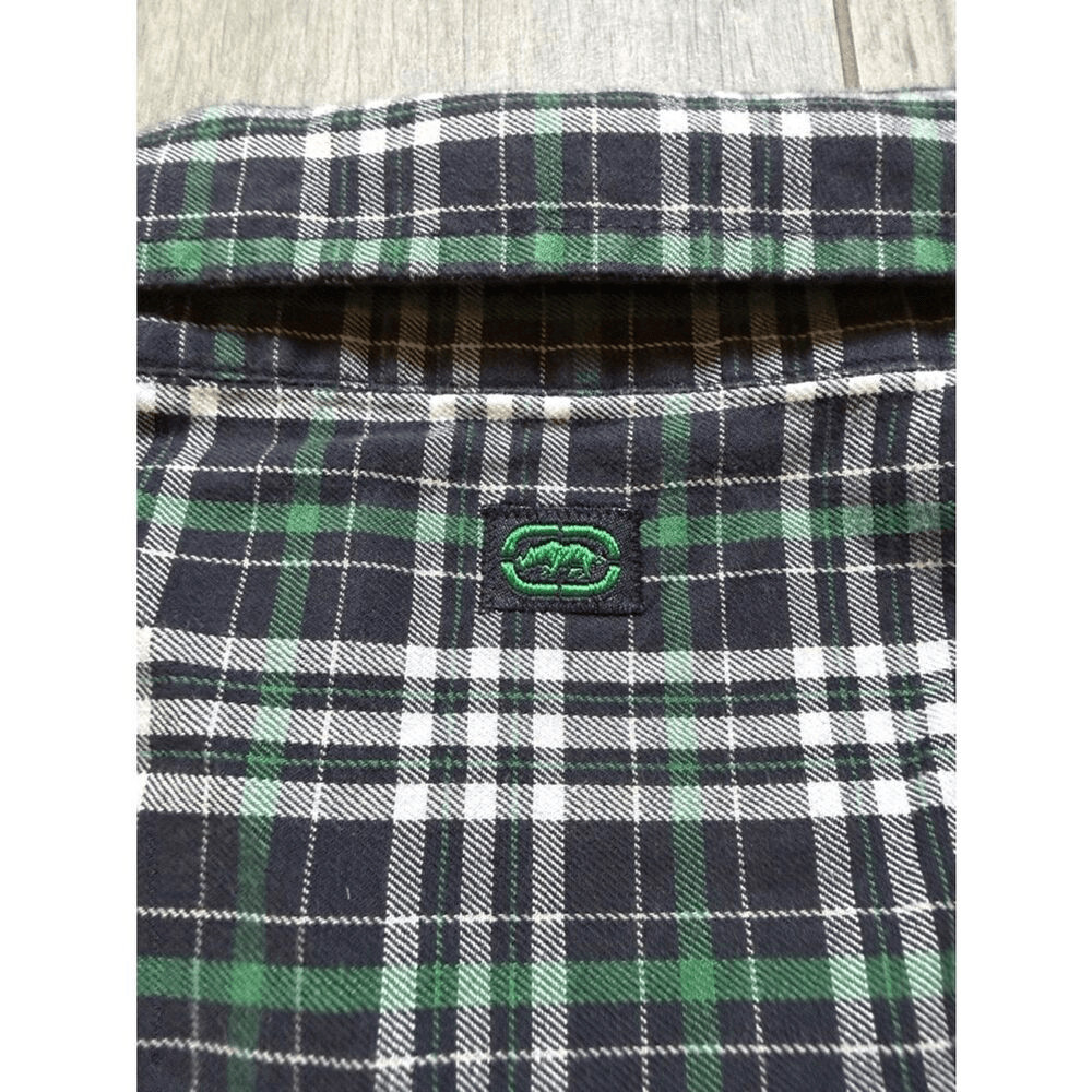 Ecko Unlimited Blue Green and White Plaid Button-Down Shirt