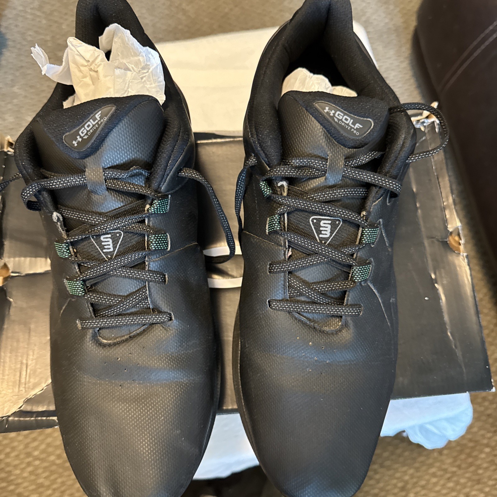 Under Armour HOVR Mens Size 15 Black Golf Drive Pro Shoes Spikes 3026919-001