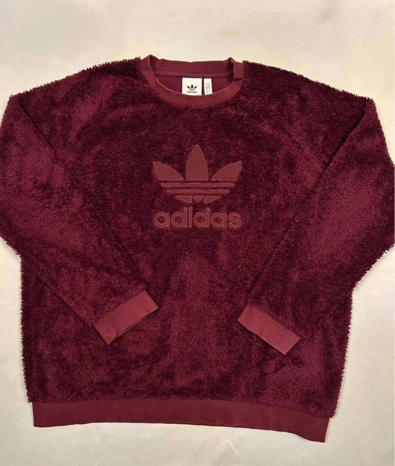Adidas Originals Sherpa Fleece Sweatshirt Burgundy Trefoil Logo Size XL
