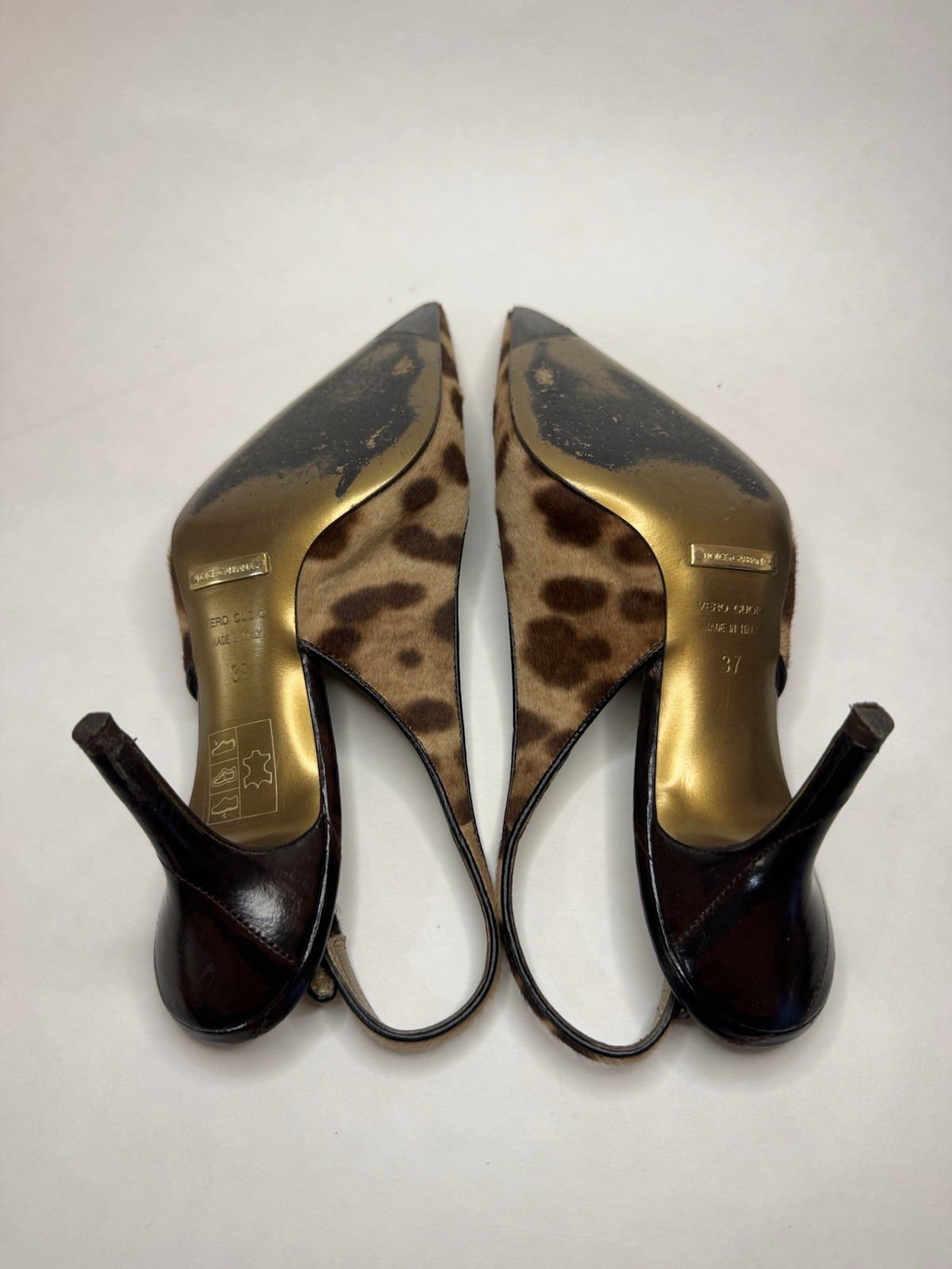 Dolce & Gabbana Women’s Brown/Black Leopard Print Slingback Heels 7 EU37